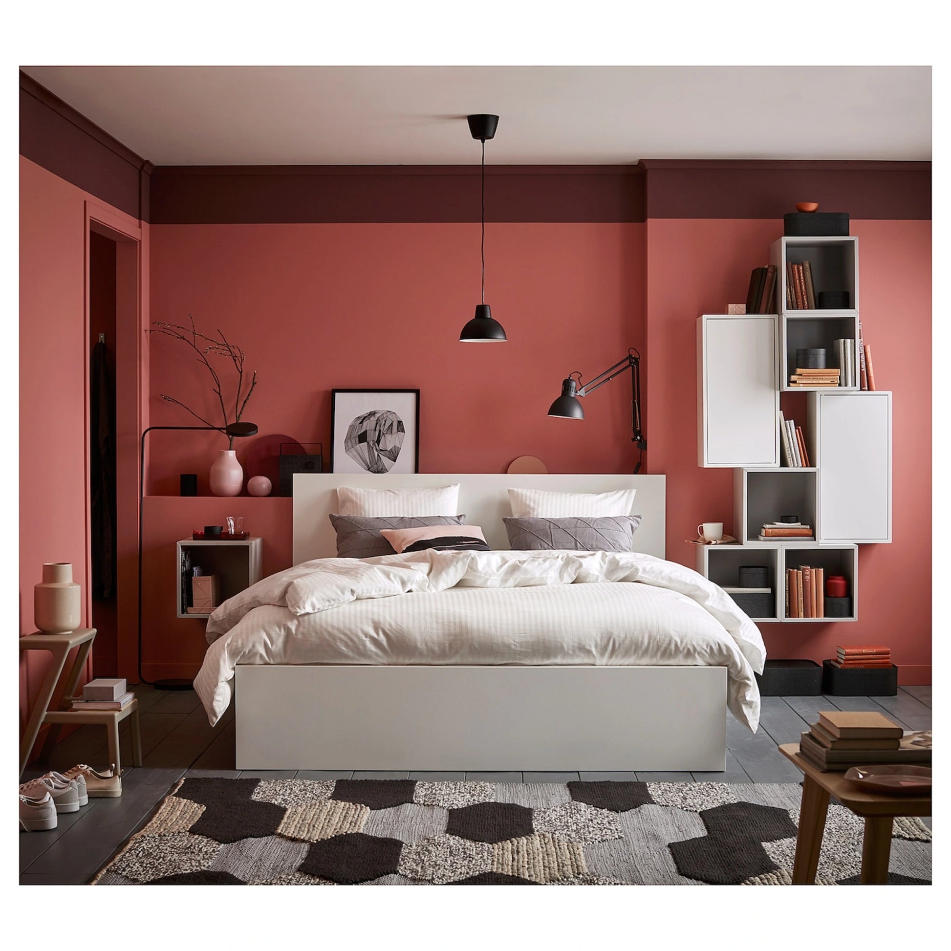 IKEA MALM Small Queen Bed Frame, High, White & Luroy