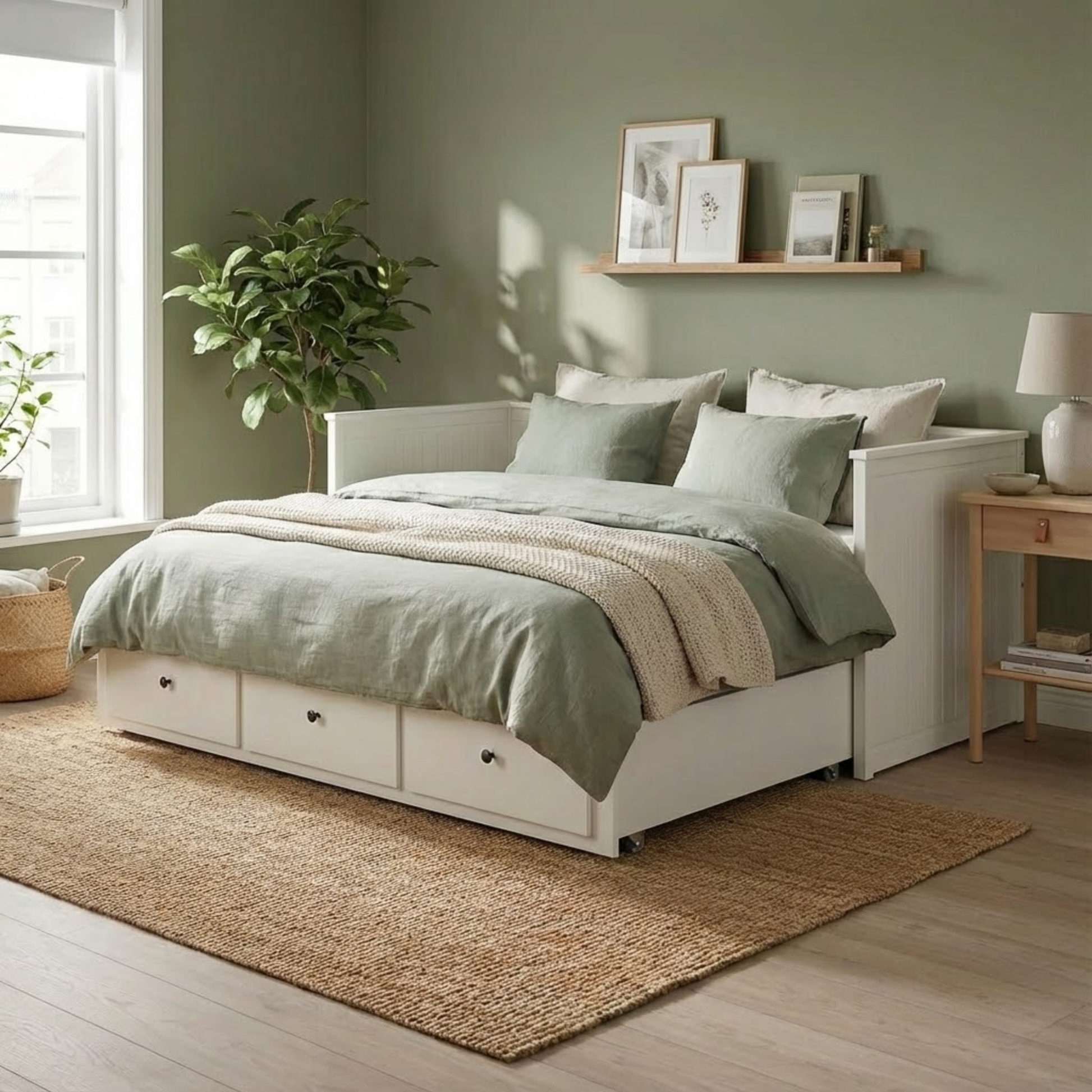 IKEA HEMNES Day-bed Frame and 2 Memory Foam Mattresses Combo, 80x200cm