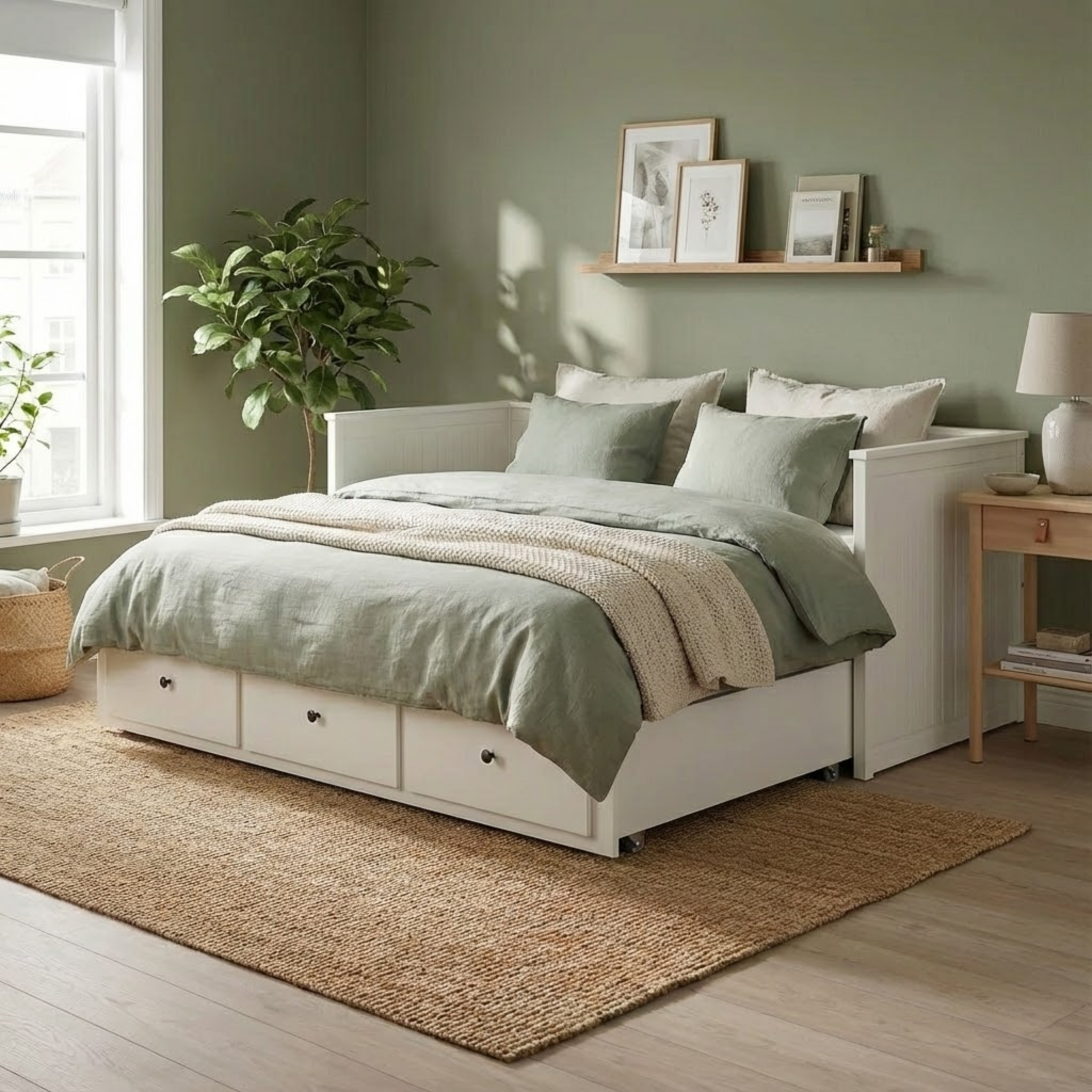 IKEA HEMNES Day-bed Frame and 2 Memory Foam Mattresses Combo, 80x200cm