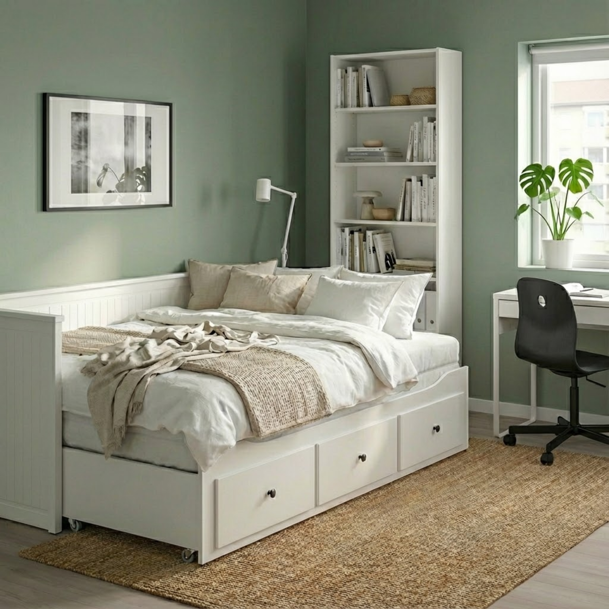 IKEA HEMNES Day-bed Frame and 2 Memory Foam Mattresses Combo, 80x200cm