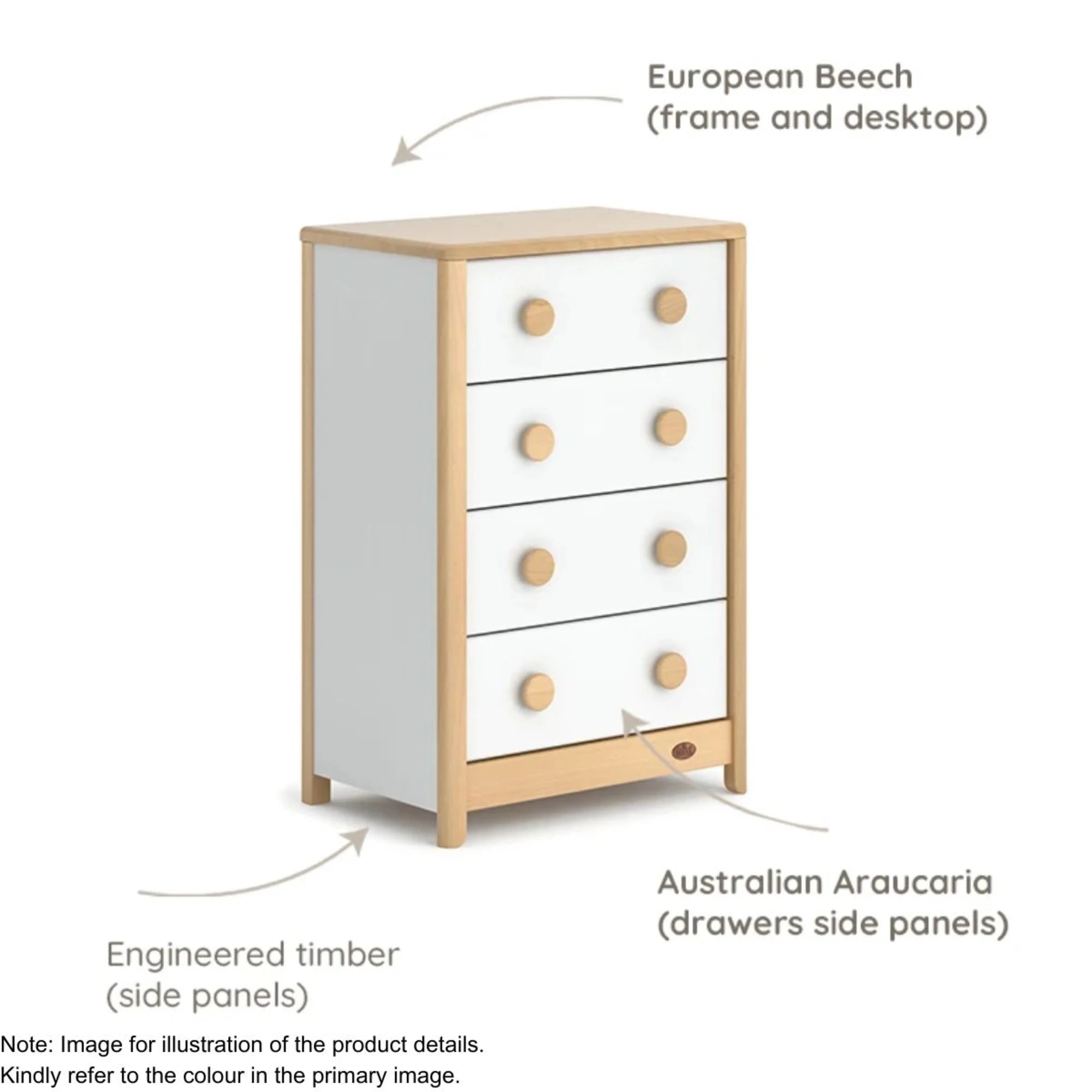 Boori Byron Kids 4 Drawer Chest, Cherry