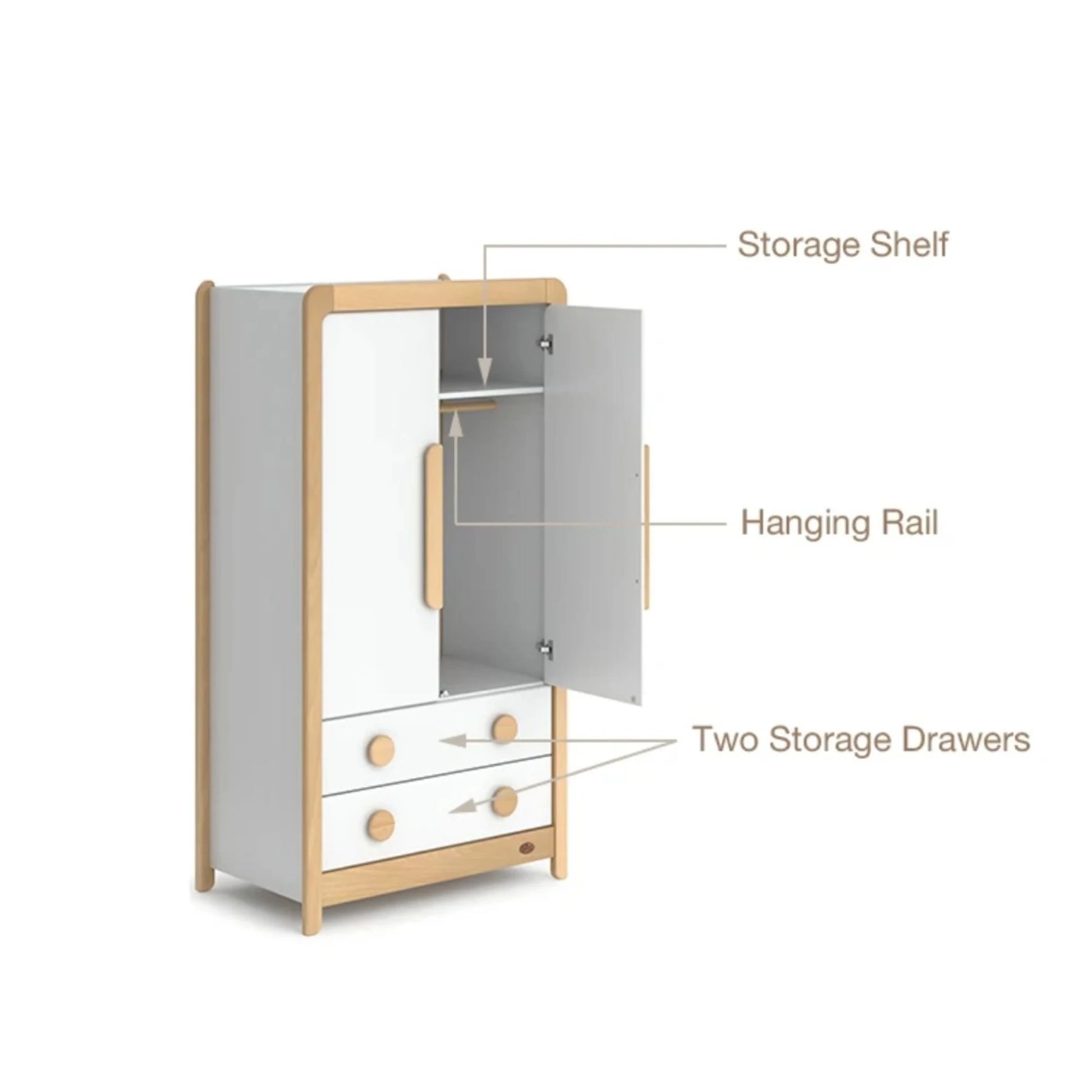 Boori Byron Kids 2 Door wardrobe with 2 drawers, Barley White