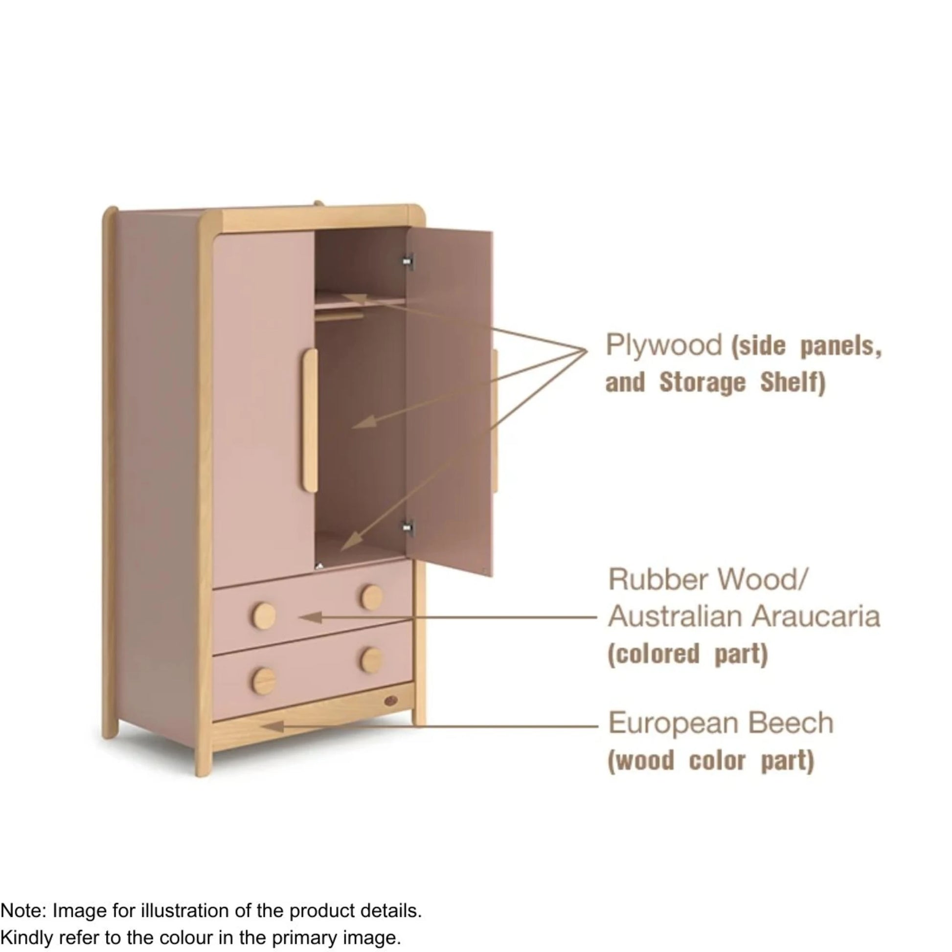 Boori Byron Kids 2 Door wardrobe with 2 drawers, Blueberry