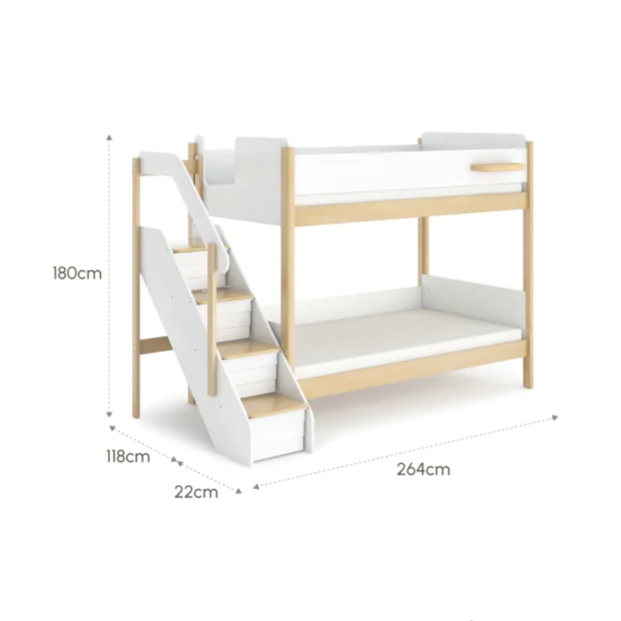 Boori Natty Kids NZ King Single Bunk Bed with Storage Staircase, Barley White