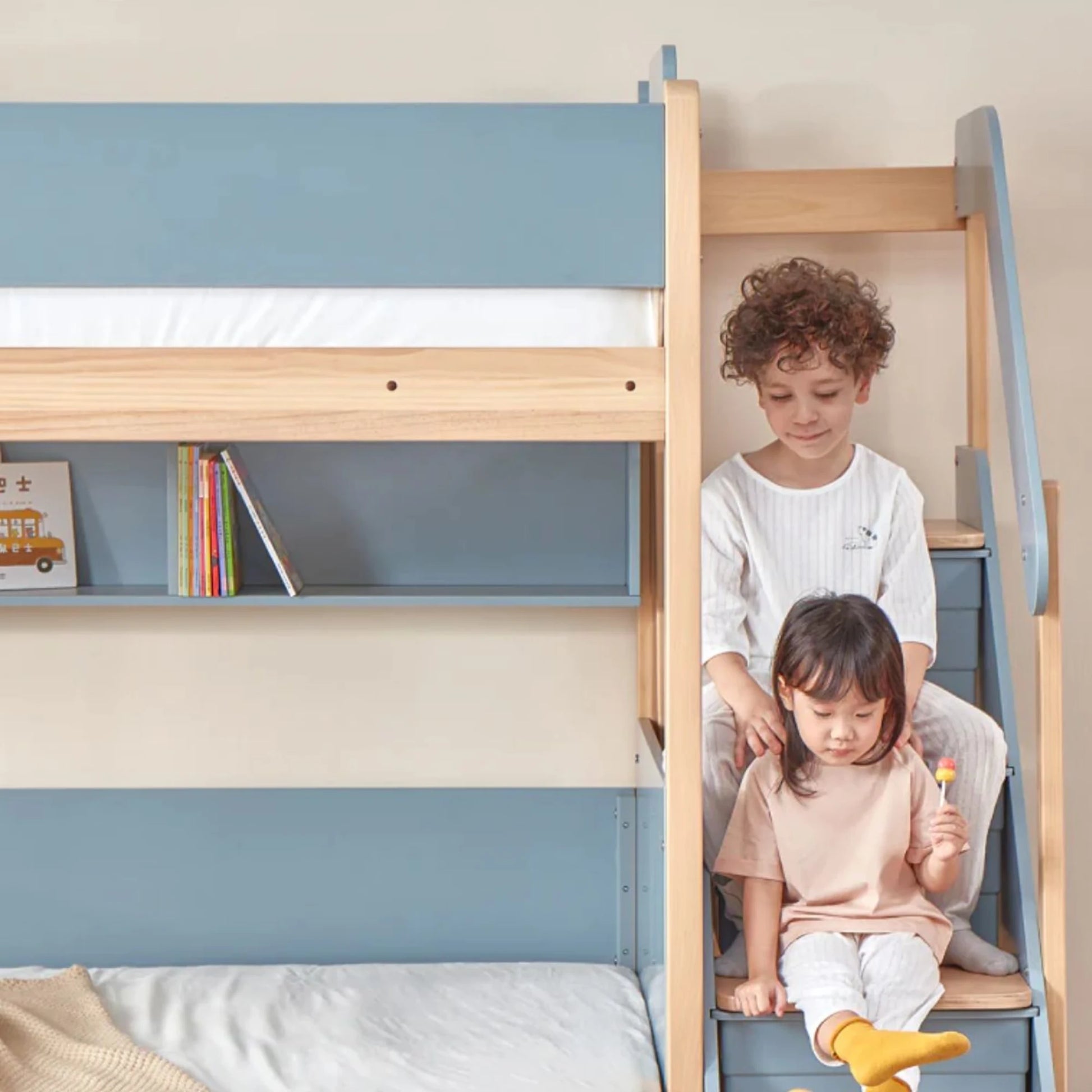 Boori Natty Kids NZ King Single Loft Bed with Storage Staircase, Blueberry