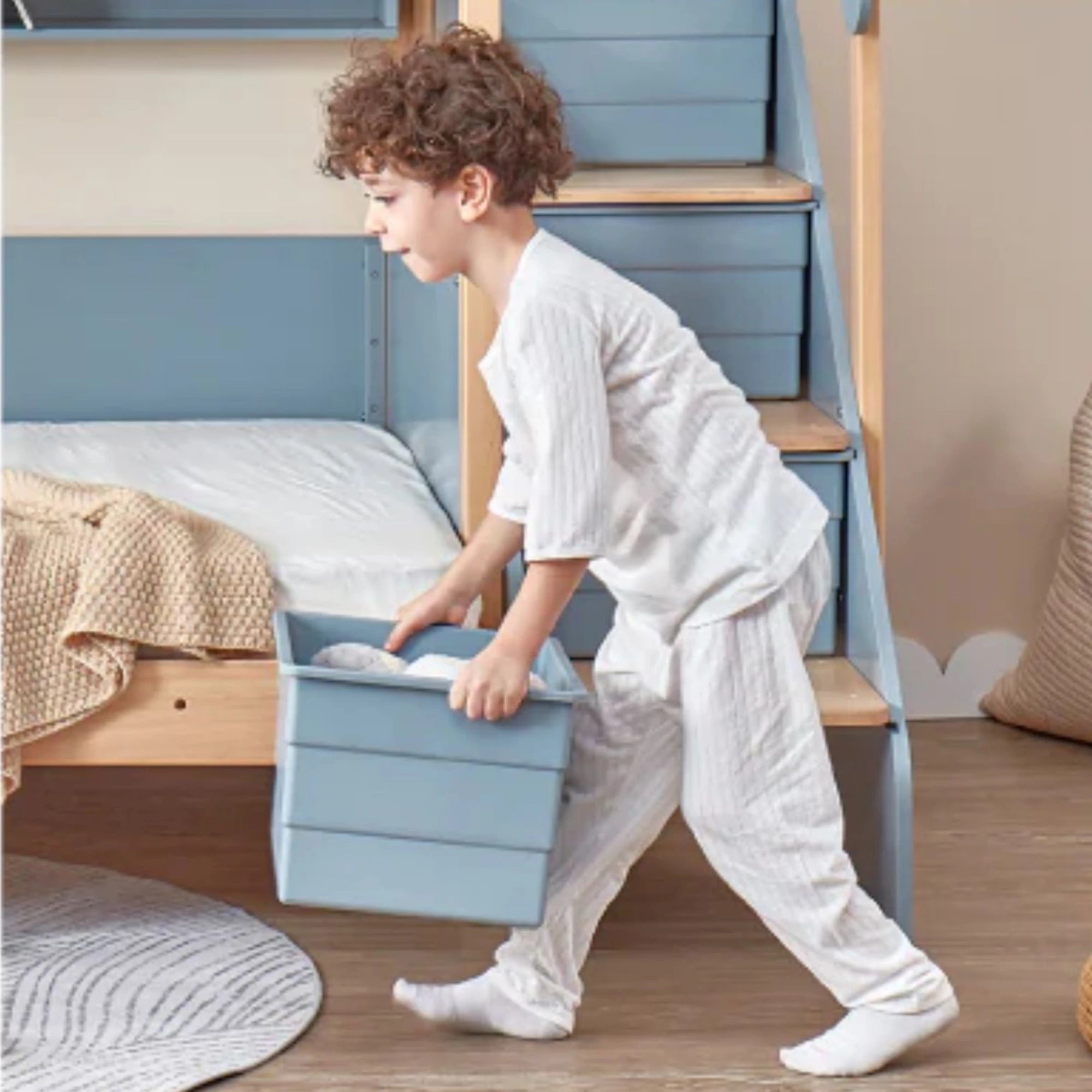 Boori Natty Kids NZ King Single Loft Bed with Storage Staircase, Blueberry