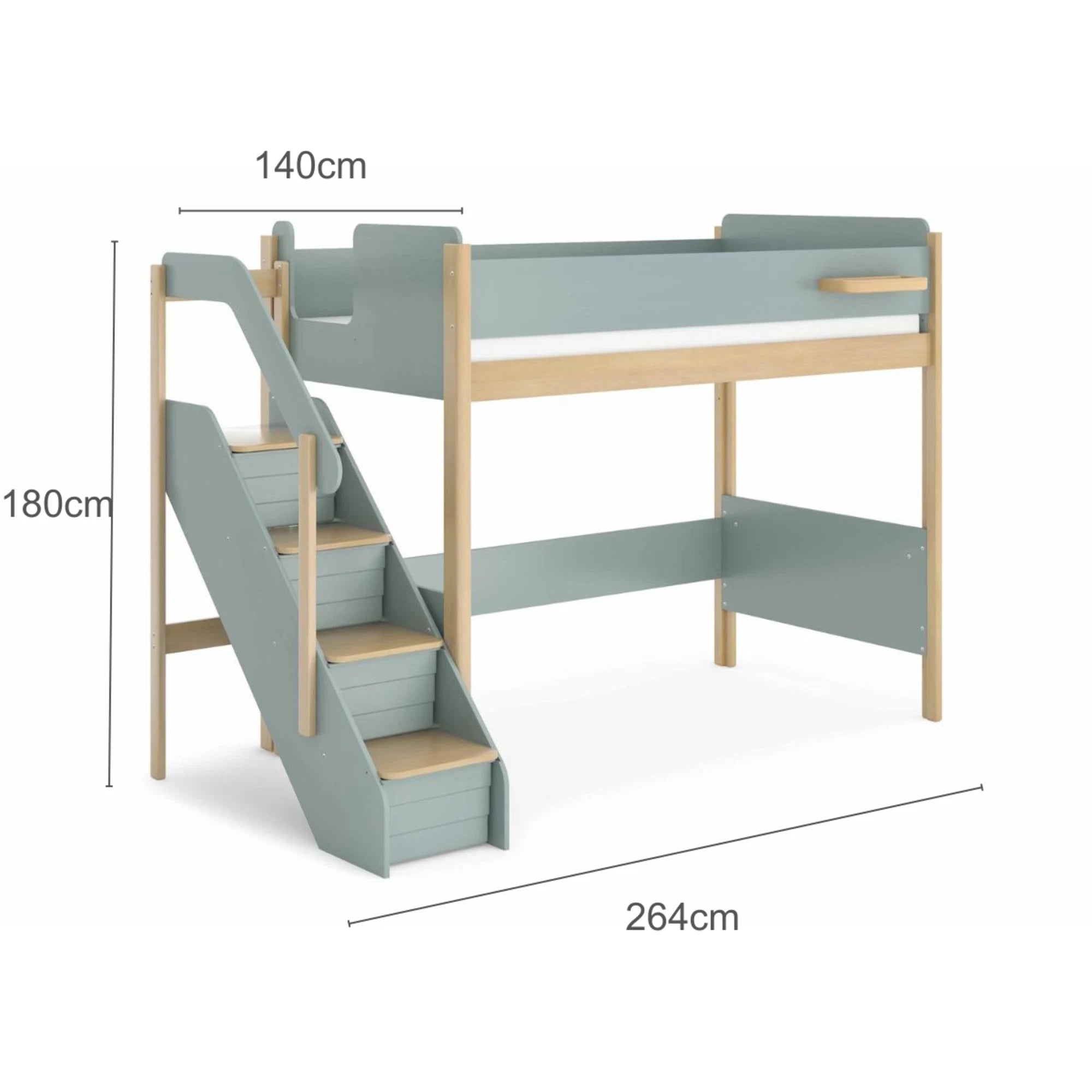 Boori Natty Kids NZ King Single Loft Bed with Storage Staircase, Blueberry