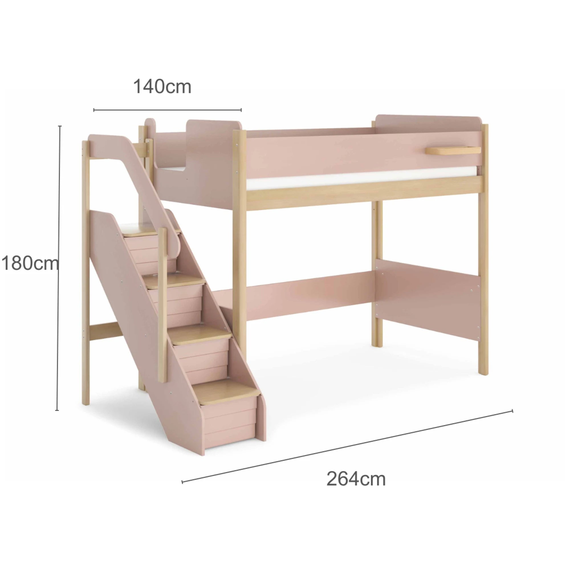 Boori Natty Kids NZ King Single Loft Bed with Storage Staircase, Cherry
