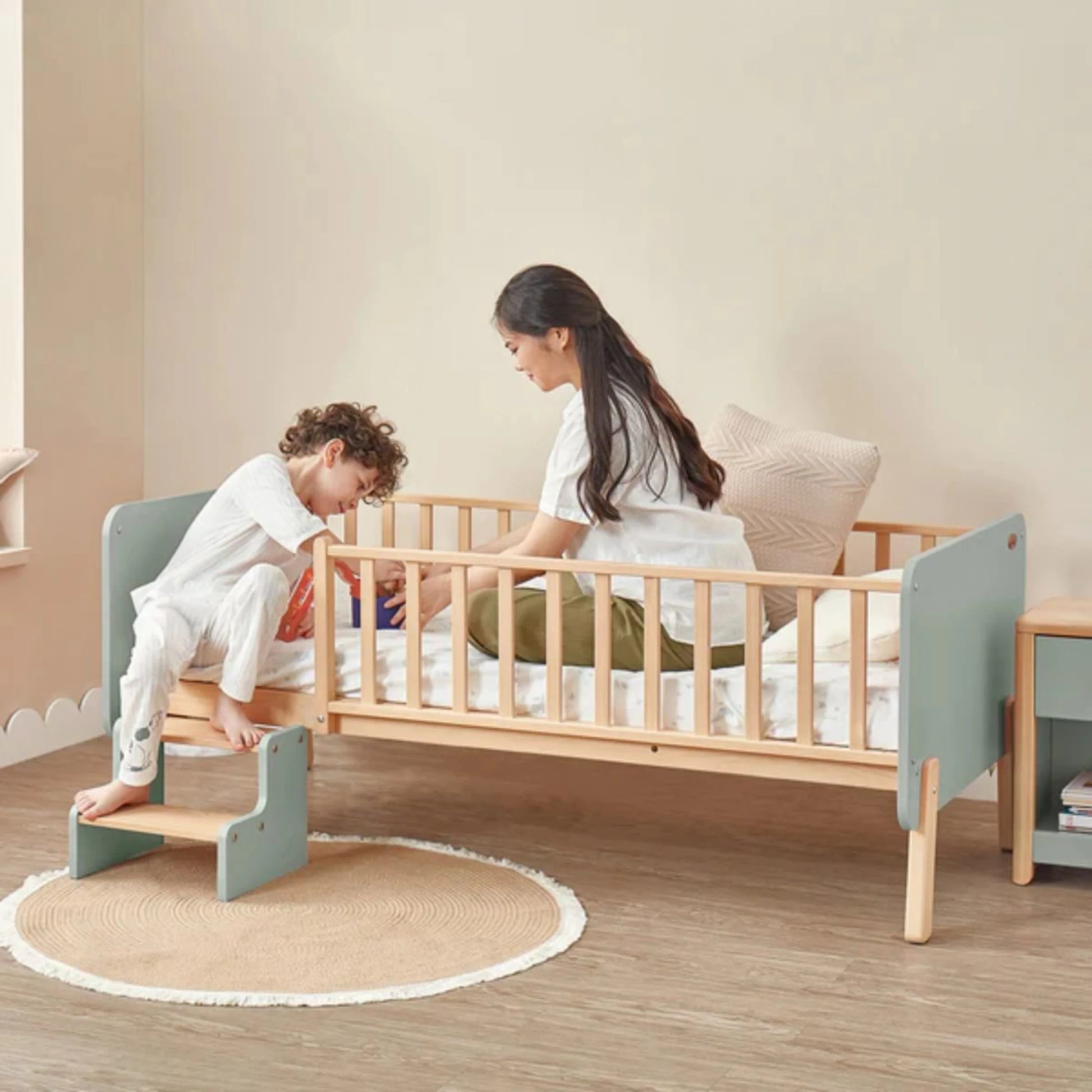 Boori Natty Kids Bedside Bed with Step Stool, Blueberry