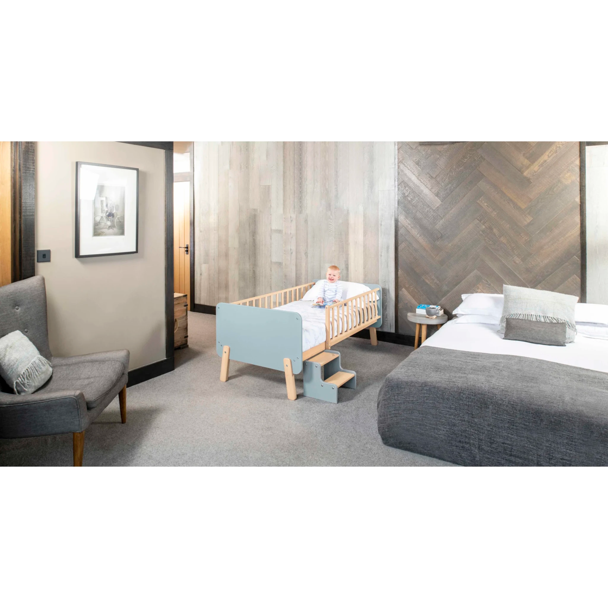 Boori Natty Kids Bedside Bed with Step Stool, Blueberry