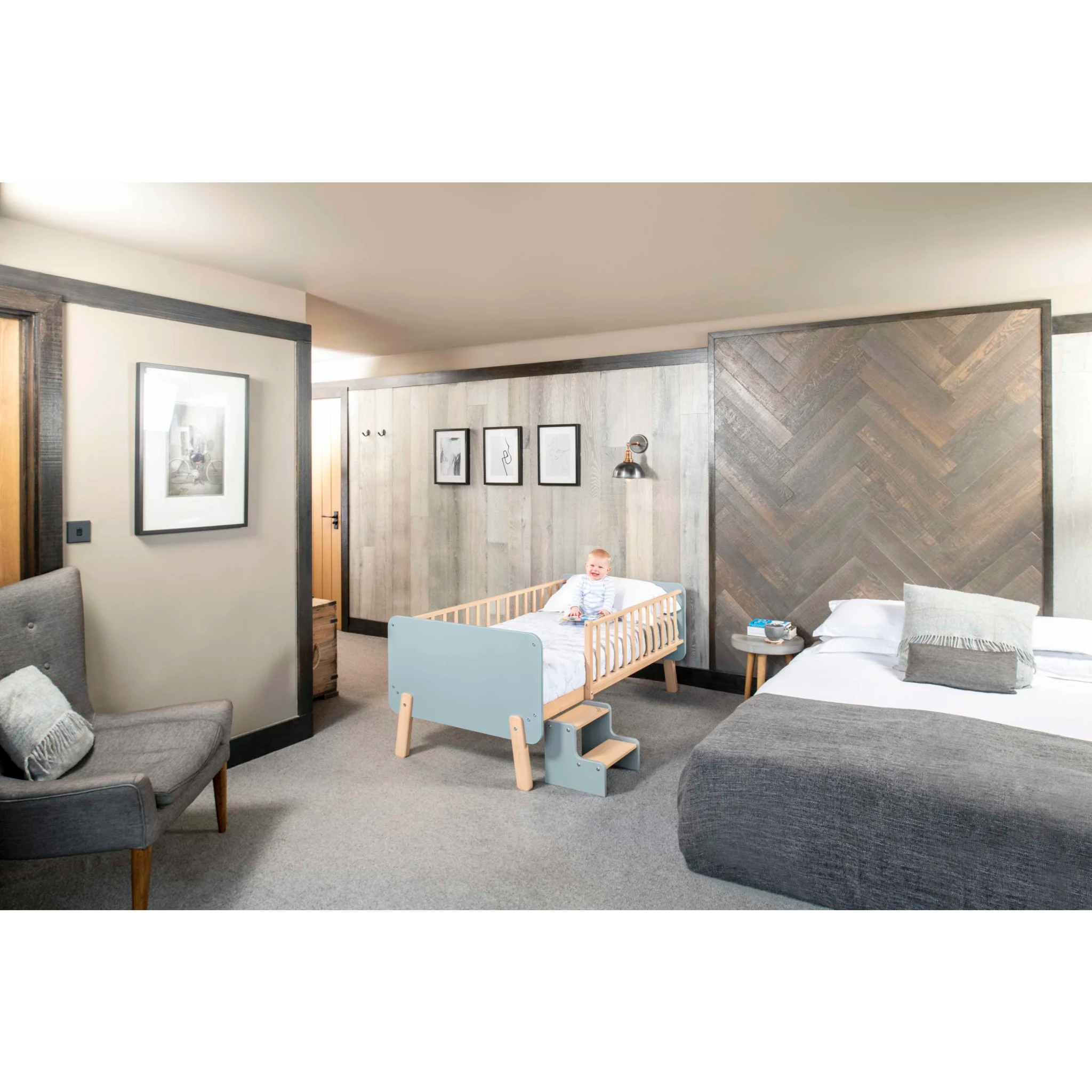 Boori Natty Kids Bedside Bed with Step Stool, Blueberry