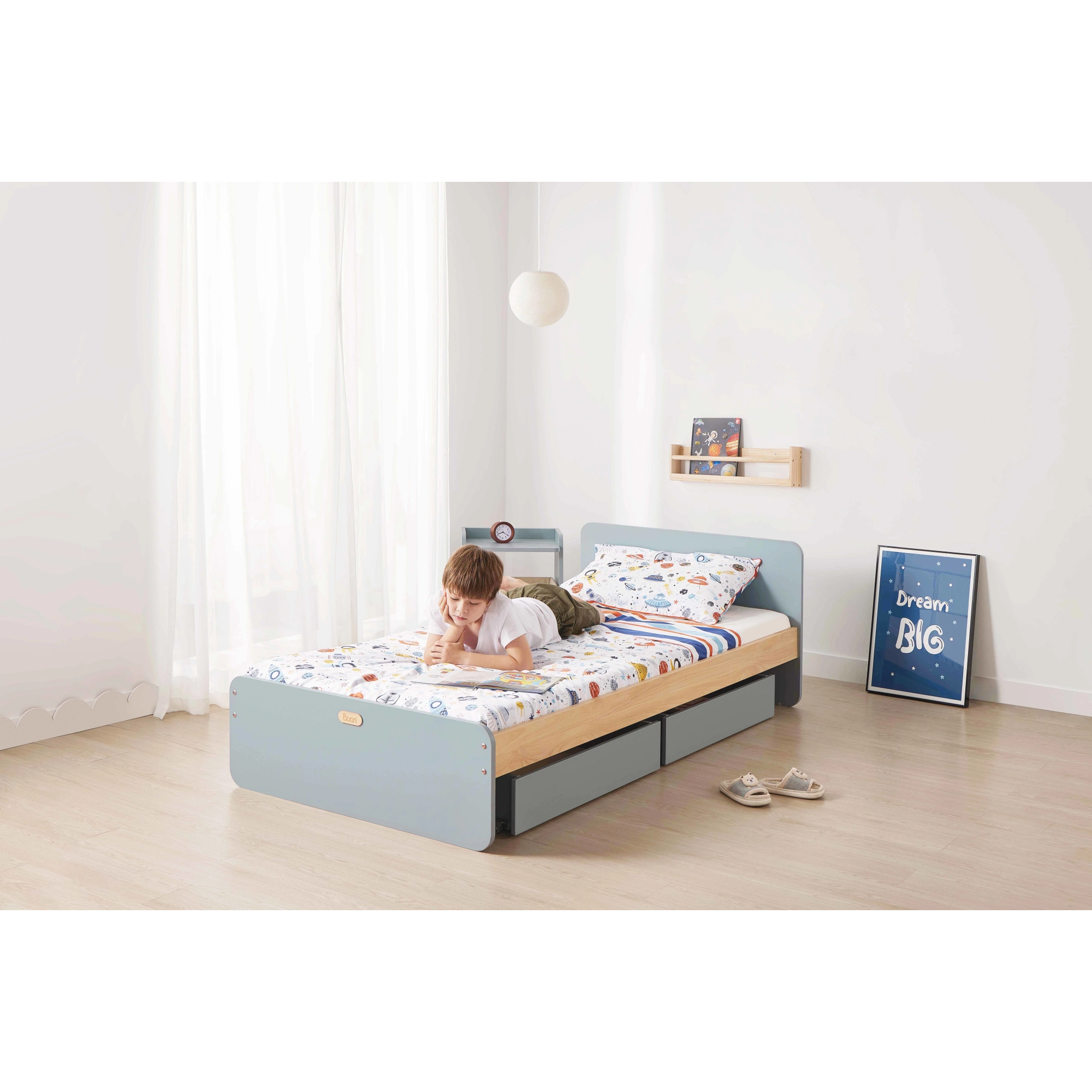 Boori Neat Kids NZ Single Bed with 2 Underbed Storage Drawers, Blueberry