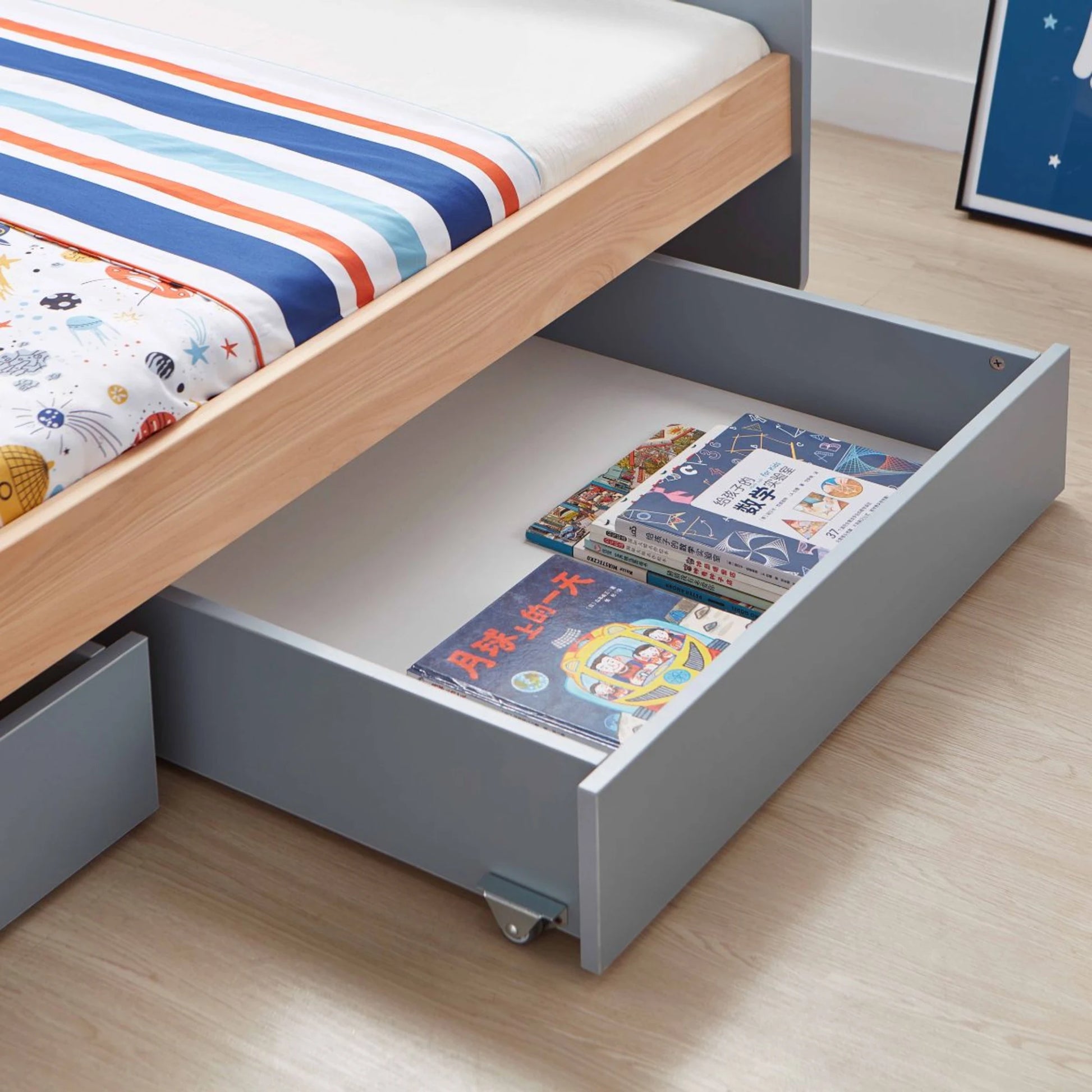 Boori Neat Kids NZ Single Bed with 2 Underbed Storage Drawers, Blueberry