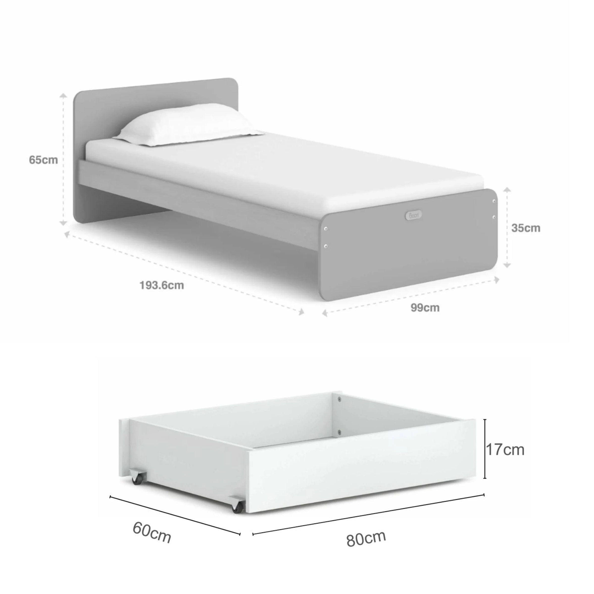 Boori Neat Kids NZ Single Bed with 2 Underbed Storage Drawers, Blueberry