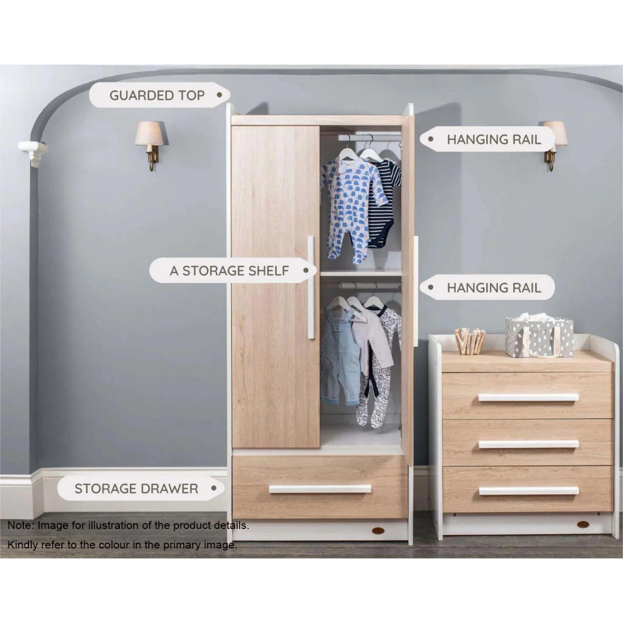 Boori Neat Kids 2 Door Wardrobe, Barley White