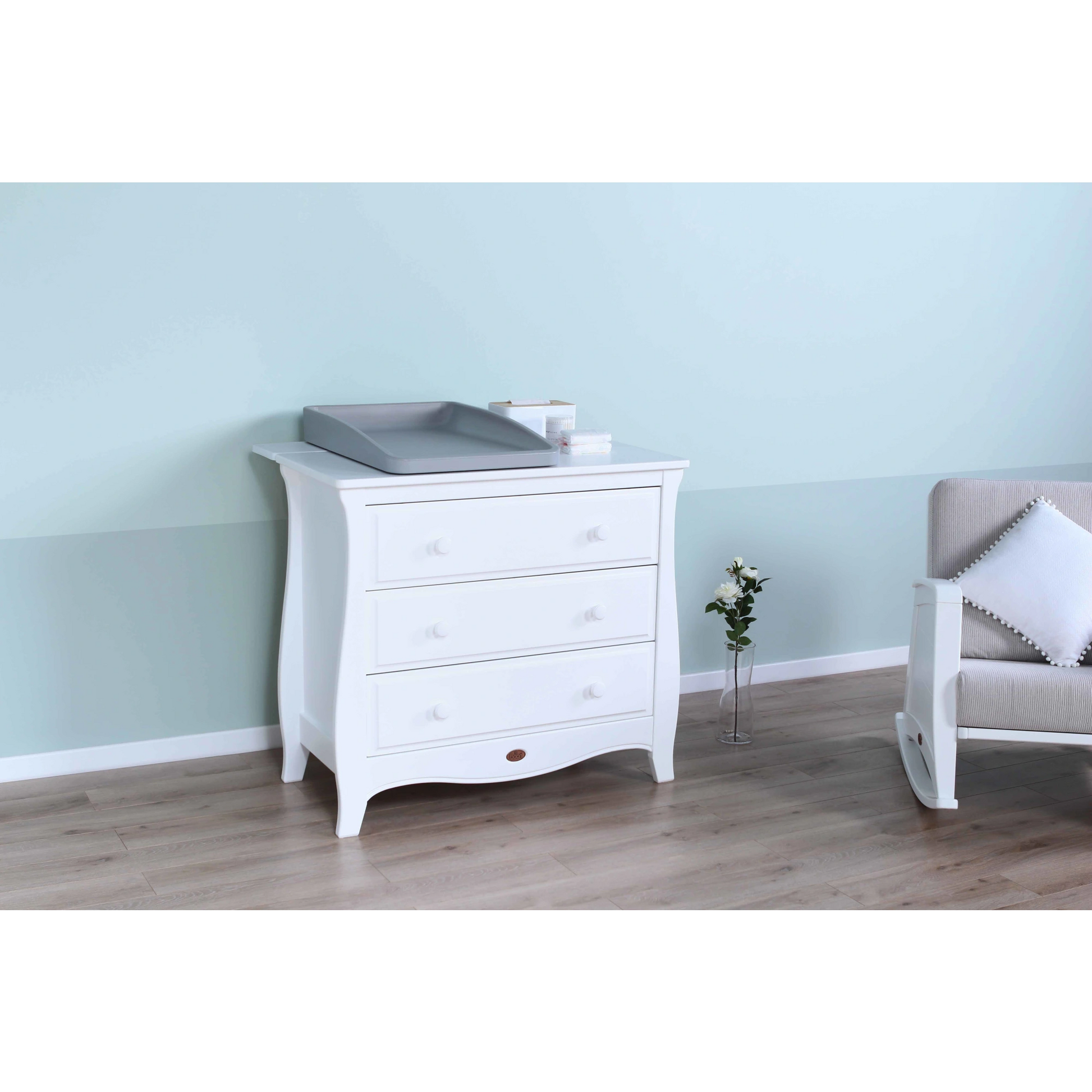 Boori Sleigh Kids 3 Drawer Chest Smart Assembly, Barley White
