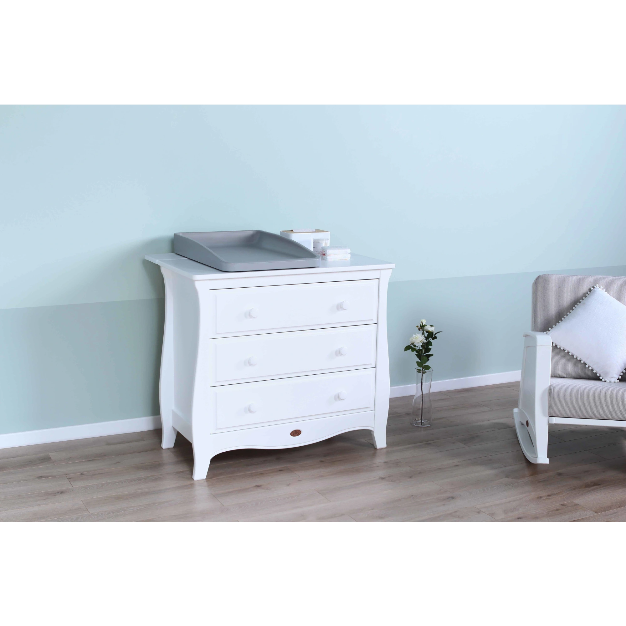 Boori Sleigh Kids 3 Drawer Chest Smart Assembly, Barley White