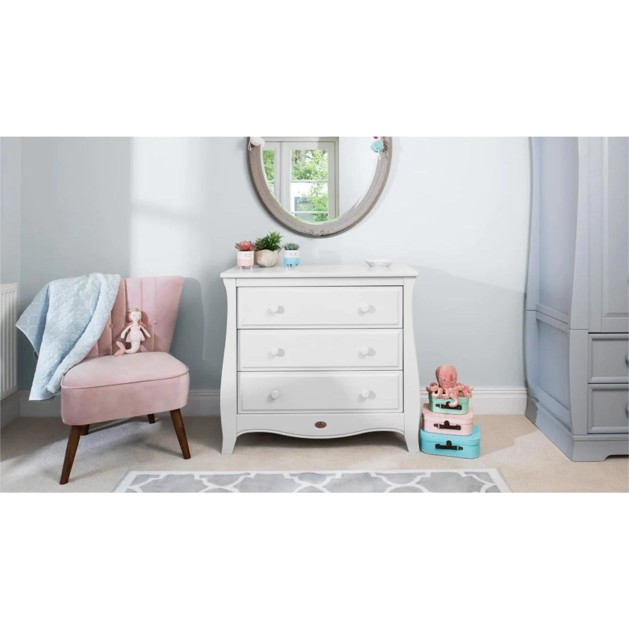 Boori Sleigh Kids 3 Drawer Chest Smart Assembly, Barley White