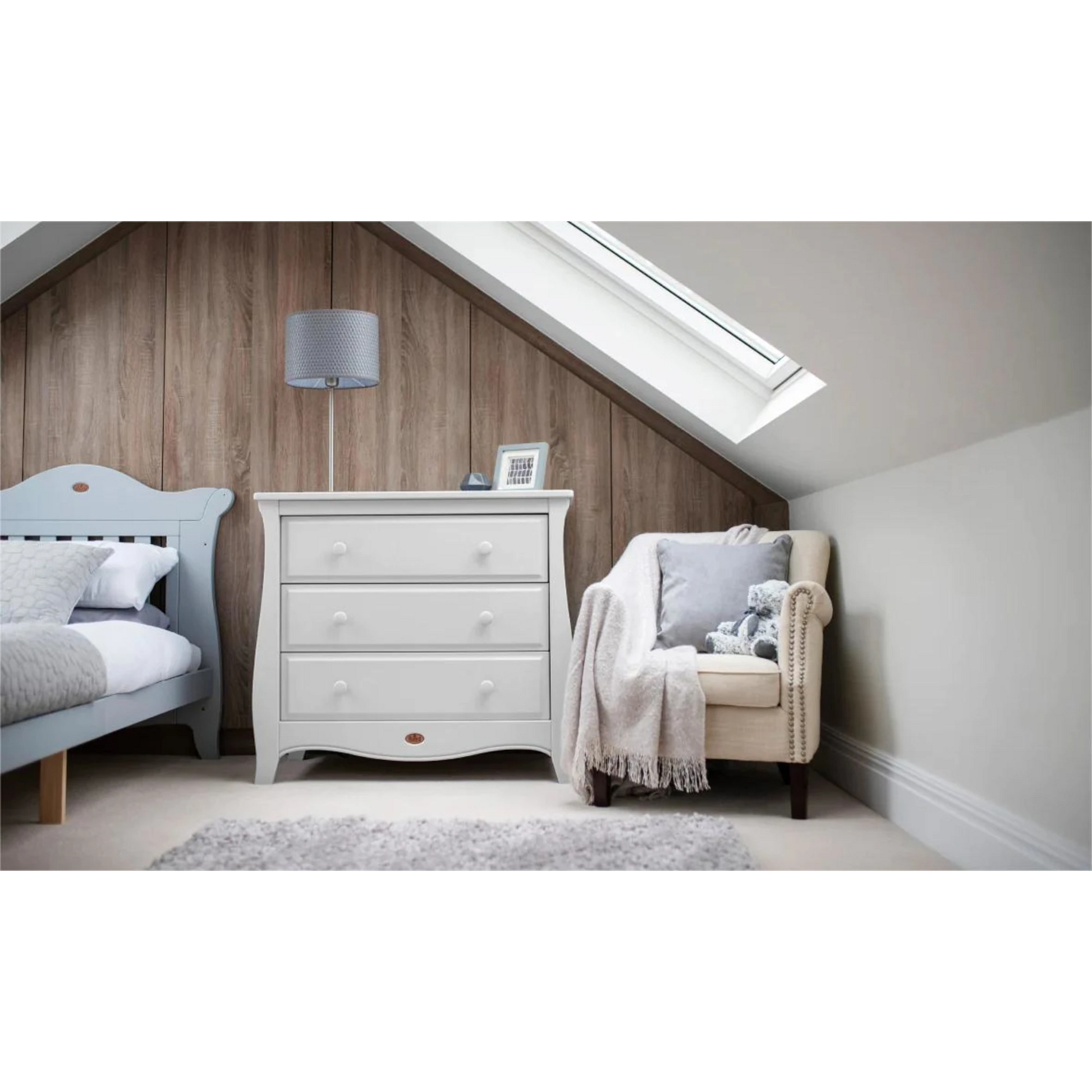 Boori Sleigh Kids 3 Drawer Chest Smart Assembly, Barley White