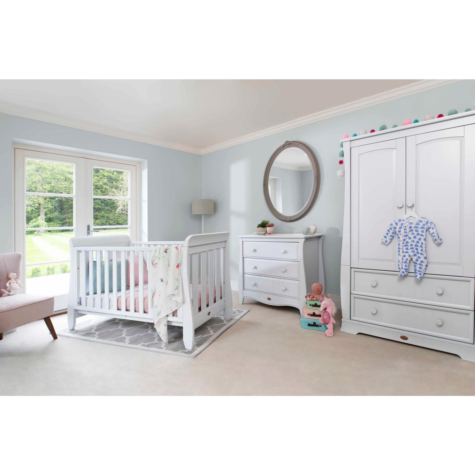 Boori Sleigh Kids 3 Drawer Chest Smart Assembly, Barley White