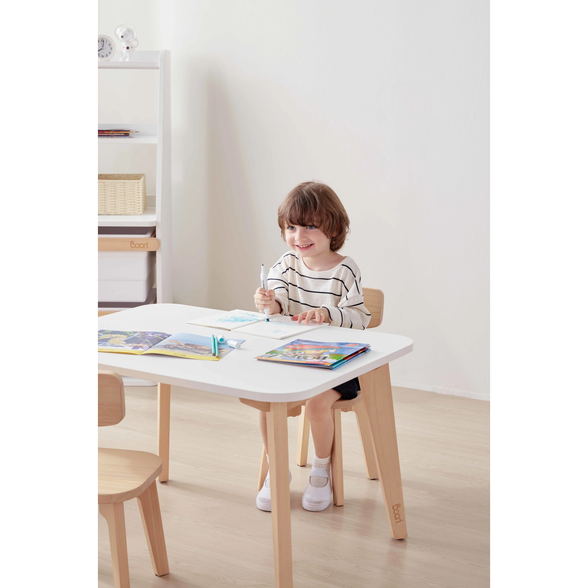 Boori Tidy Kids Table V23 With Two Chairs Package, Barley White
