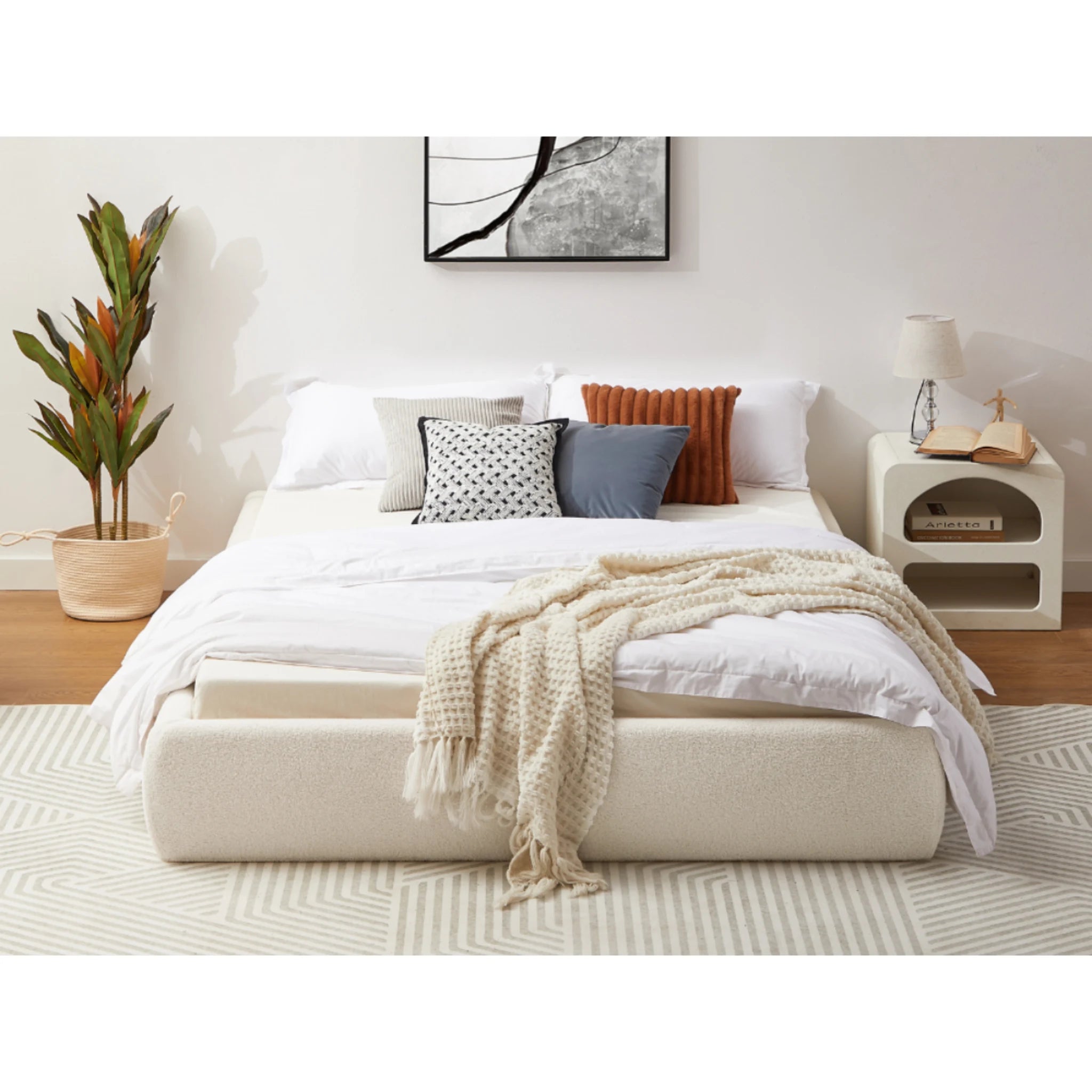 Lifely Felix Fabric Bed Base, Off-White