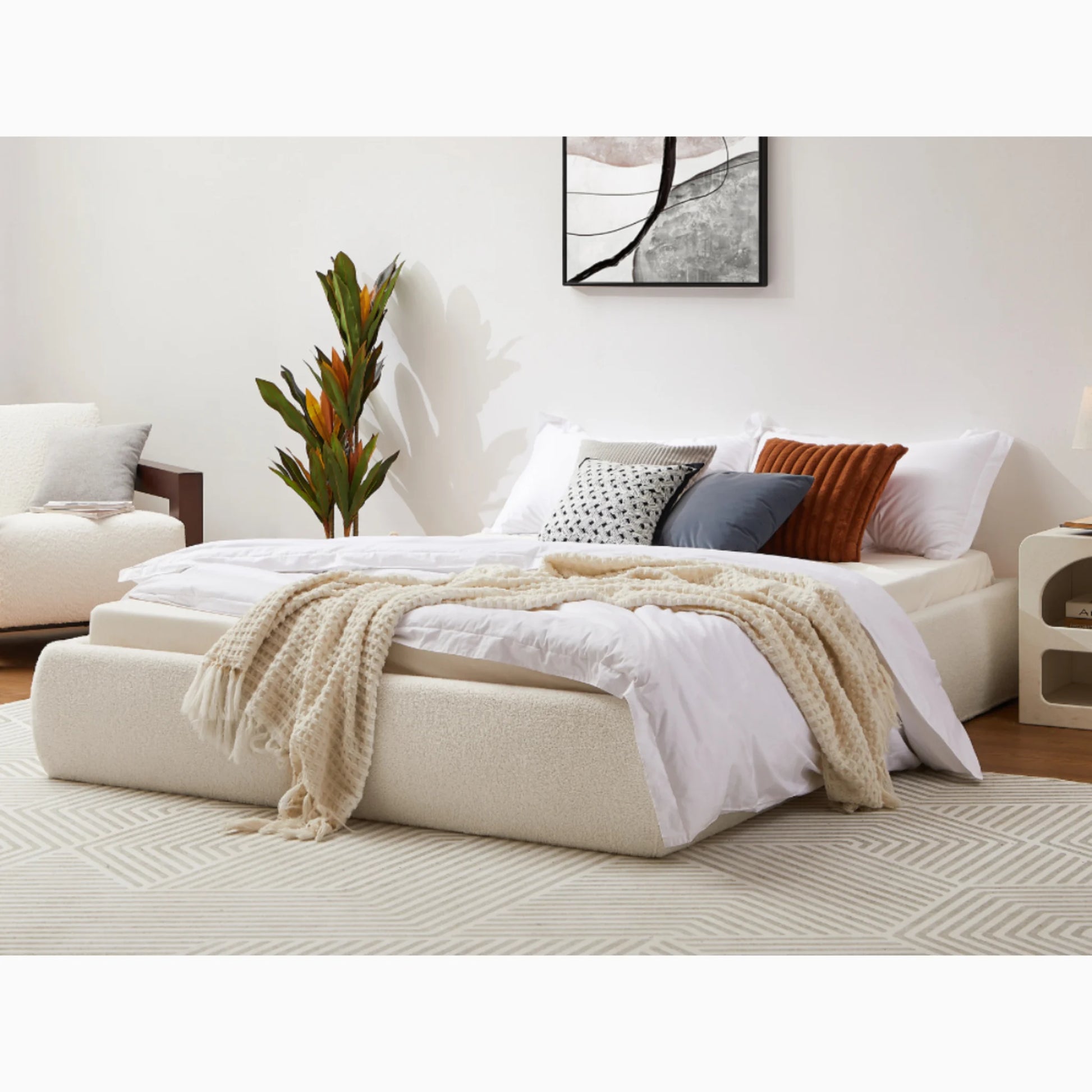 Lifely Felix Fabric Bed Base, Off-White