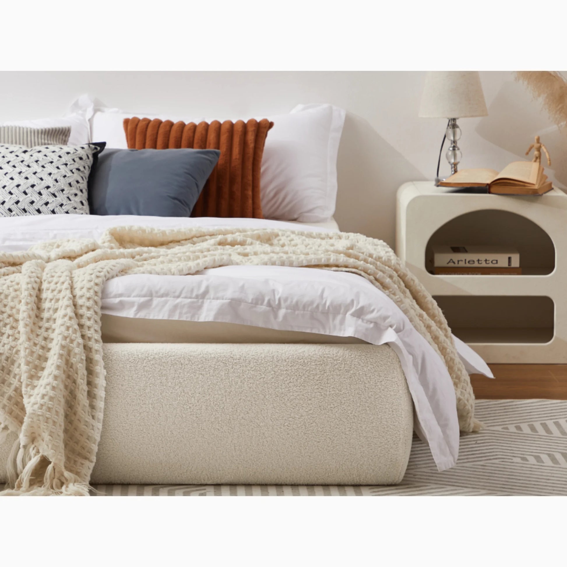 Lifely Felix Fabric Bed Base, Off-White