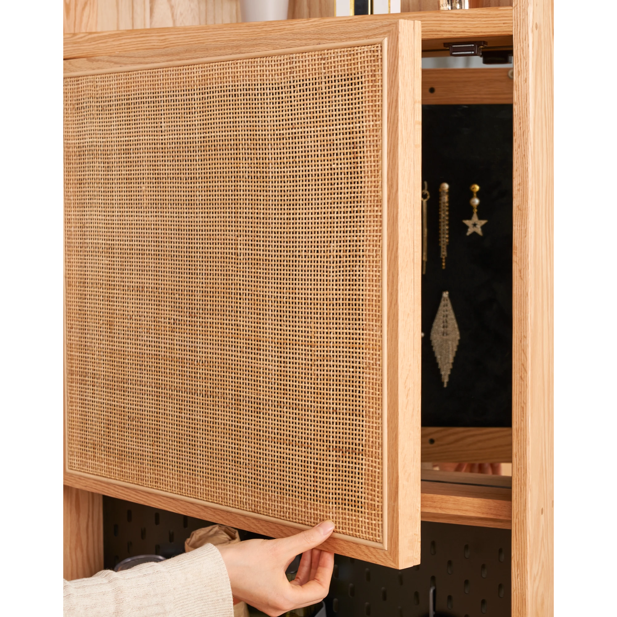Solidwood Amber Pegboard Storage Rack with Mirror