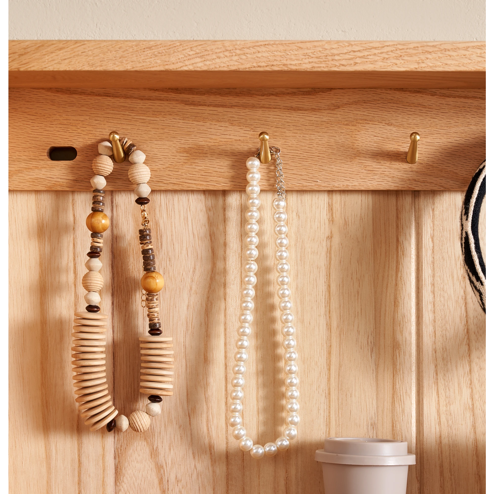 Solidwood Amber Pegboard Storage Rack with Mirror