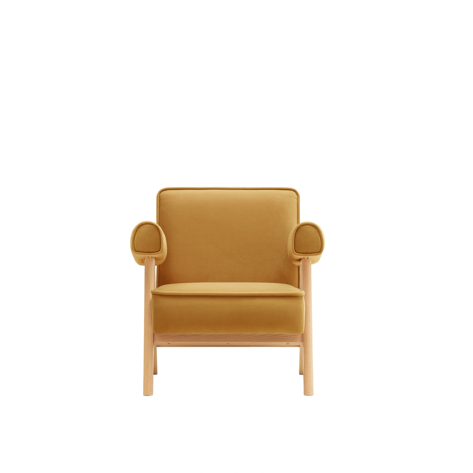 Solidwood Amber Flannelette Armchair, Yellow & Natural Wood