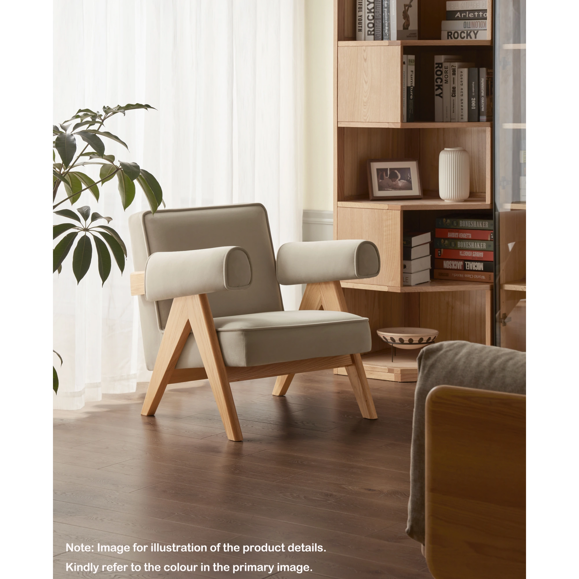 Solidwood Amber Flannelette Armchair, Yellow & Natural Wood
