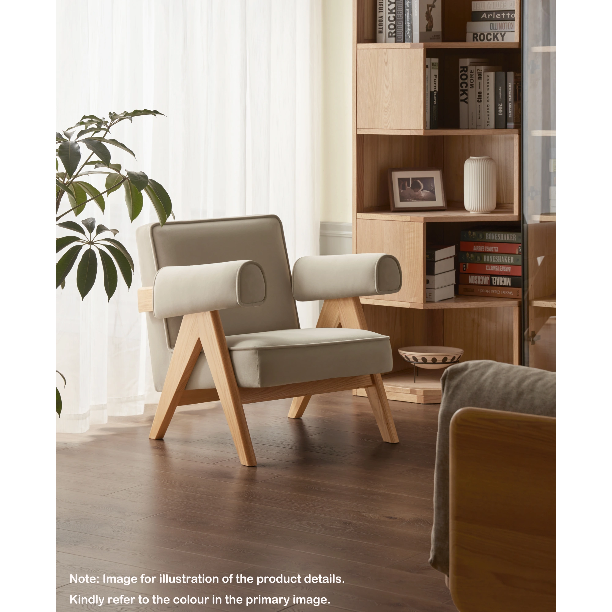 Solidwood Amber Flannelette Armchair, Yellow & Natural Wood
