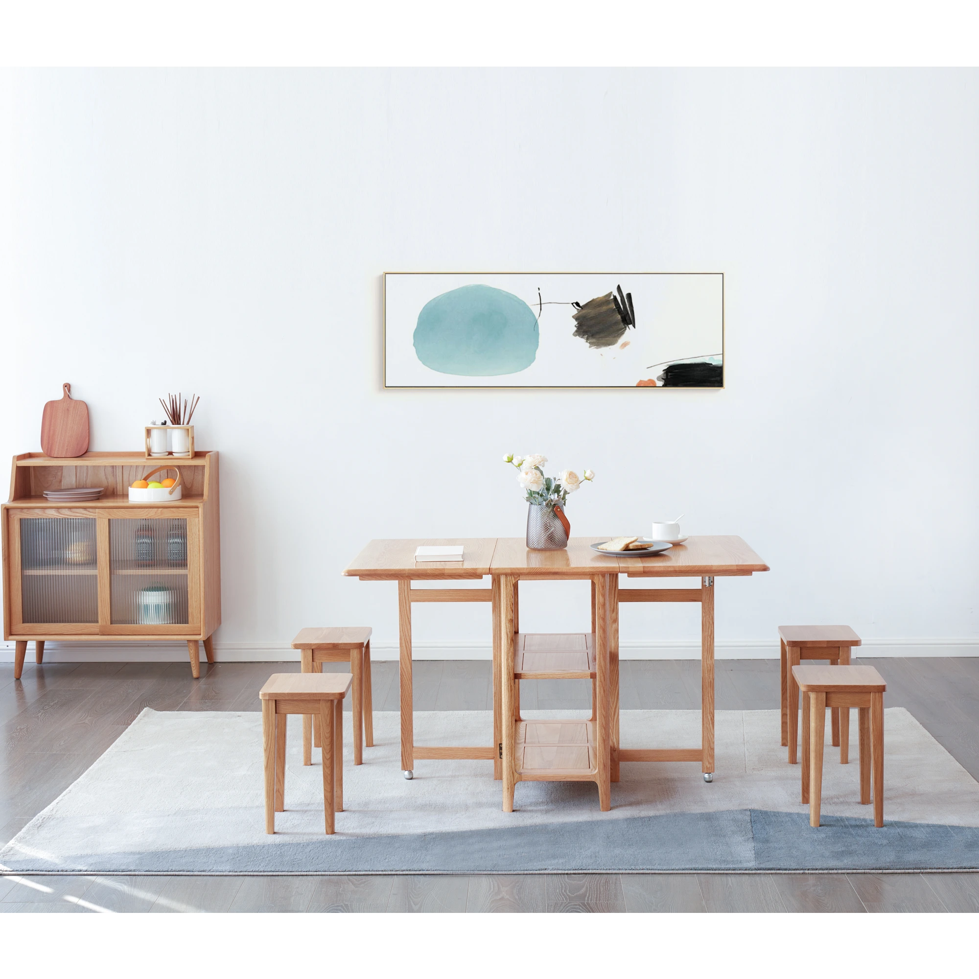 Solidwood Kano Foldable Dining Table with 4 Stools