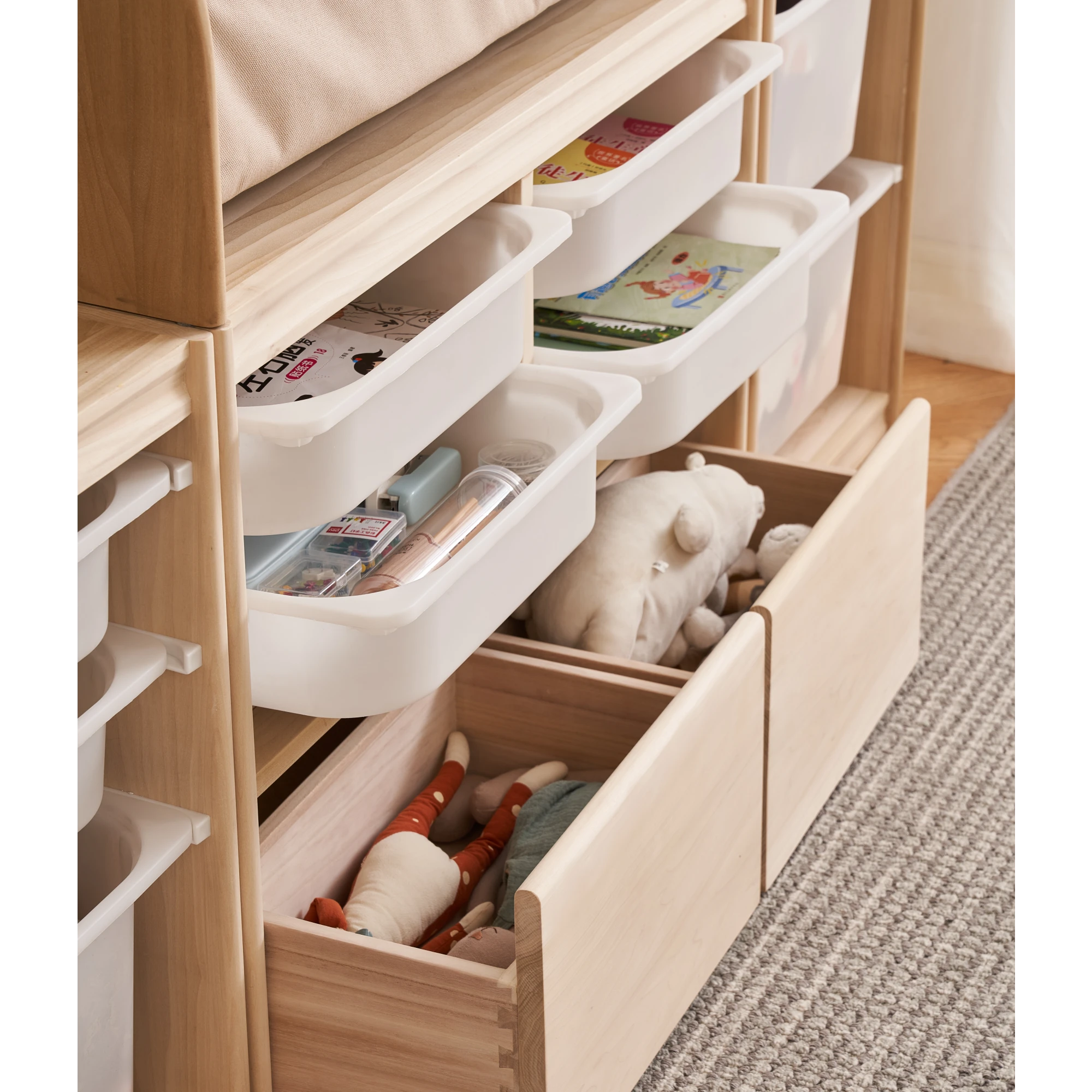 Solidwood Mio Kids Toy Storage Combination with 2 Drawers and 4 Boxes