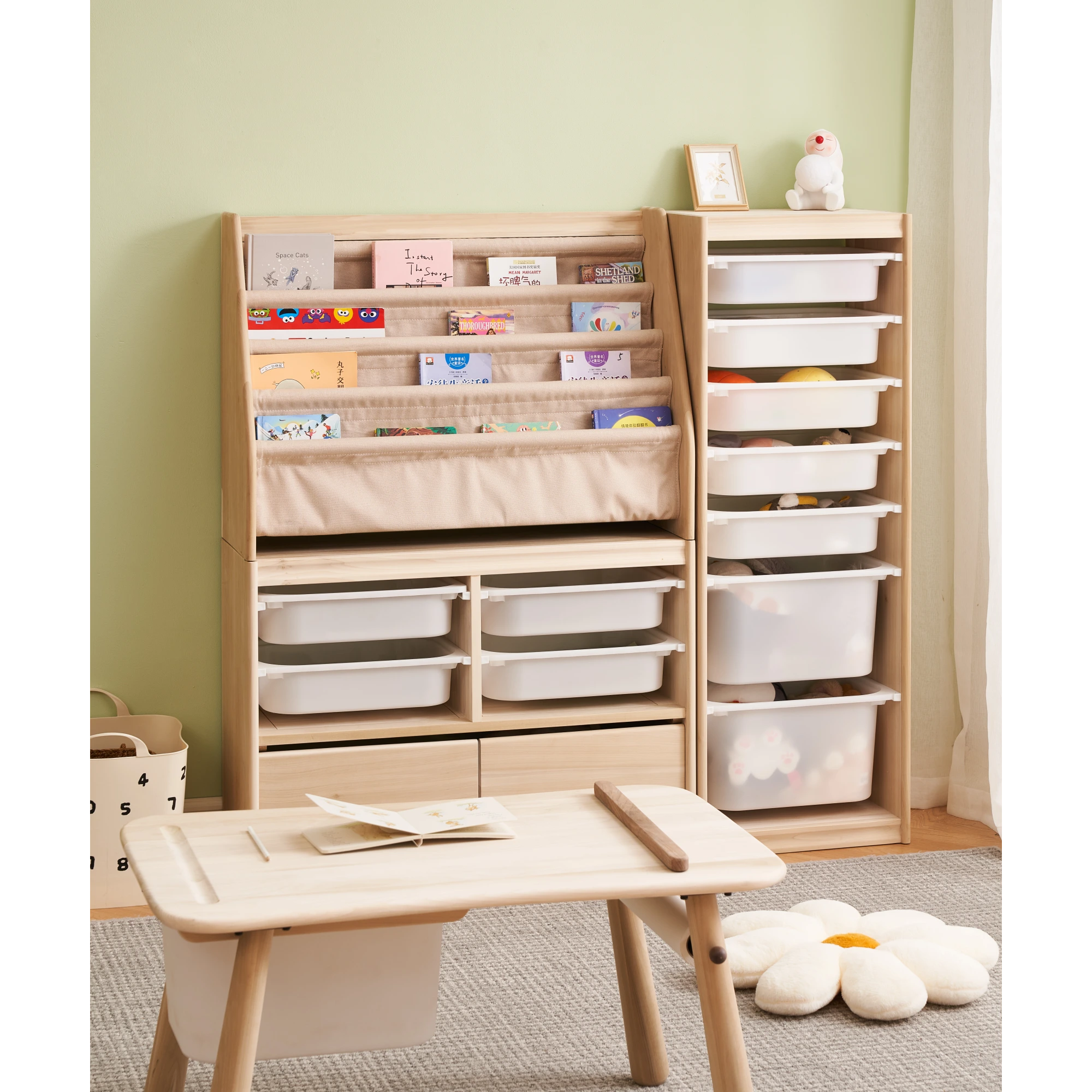 Solidwood Mio Kids Toy Storage Combination with 2 Drawers and 4 Boxes