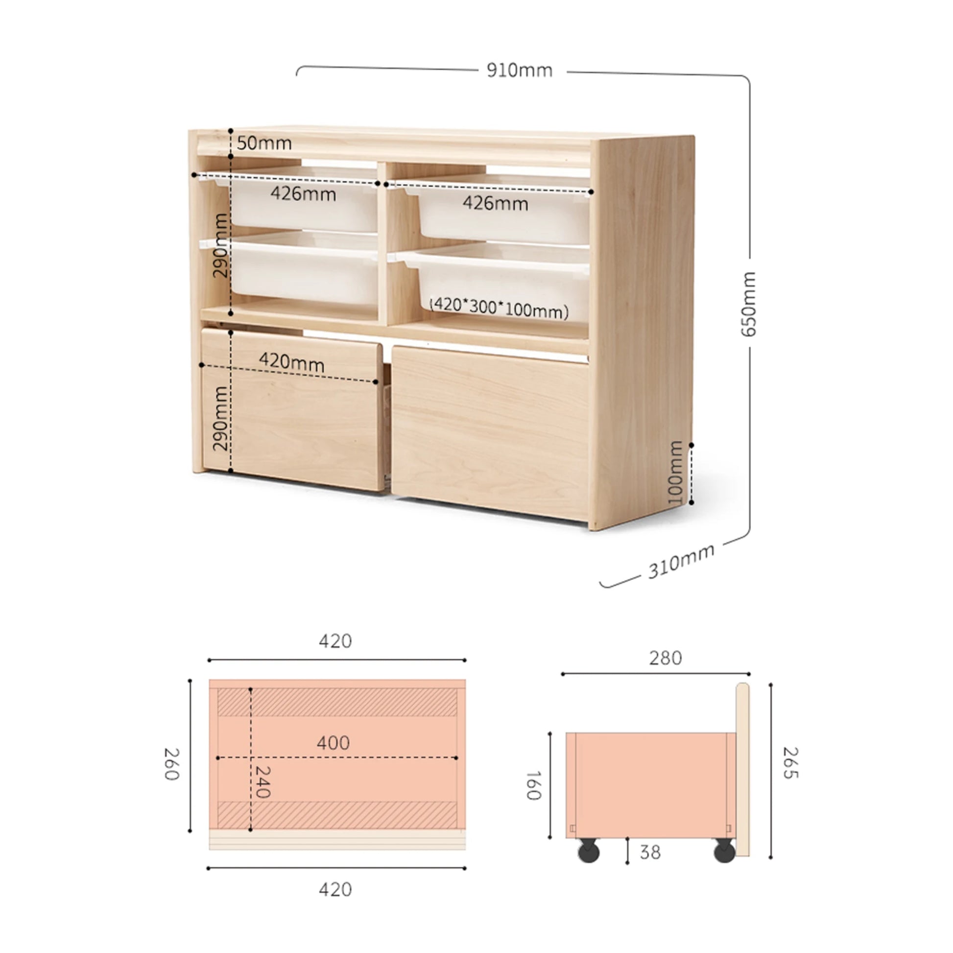 Solidwood Mio Kids Bookshelf + Toy Storage Combination with 2 Drawers, Set of 2
