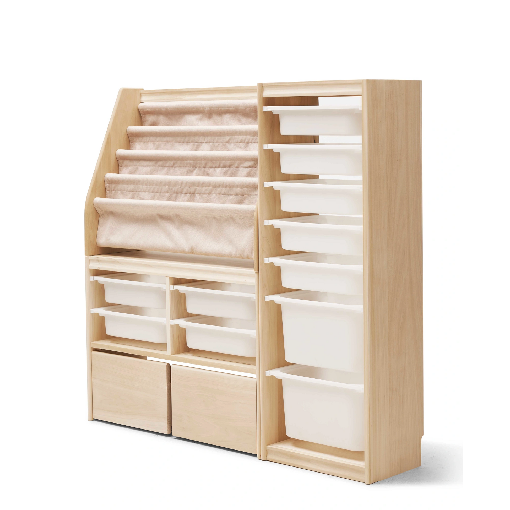 Solidwood Mio Kids Bookshelf + Toy Storage Combination with 2 Drawers, Set of 3