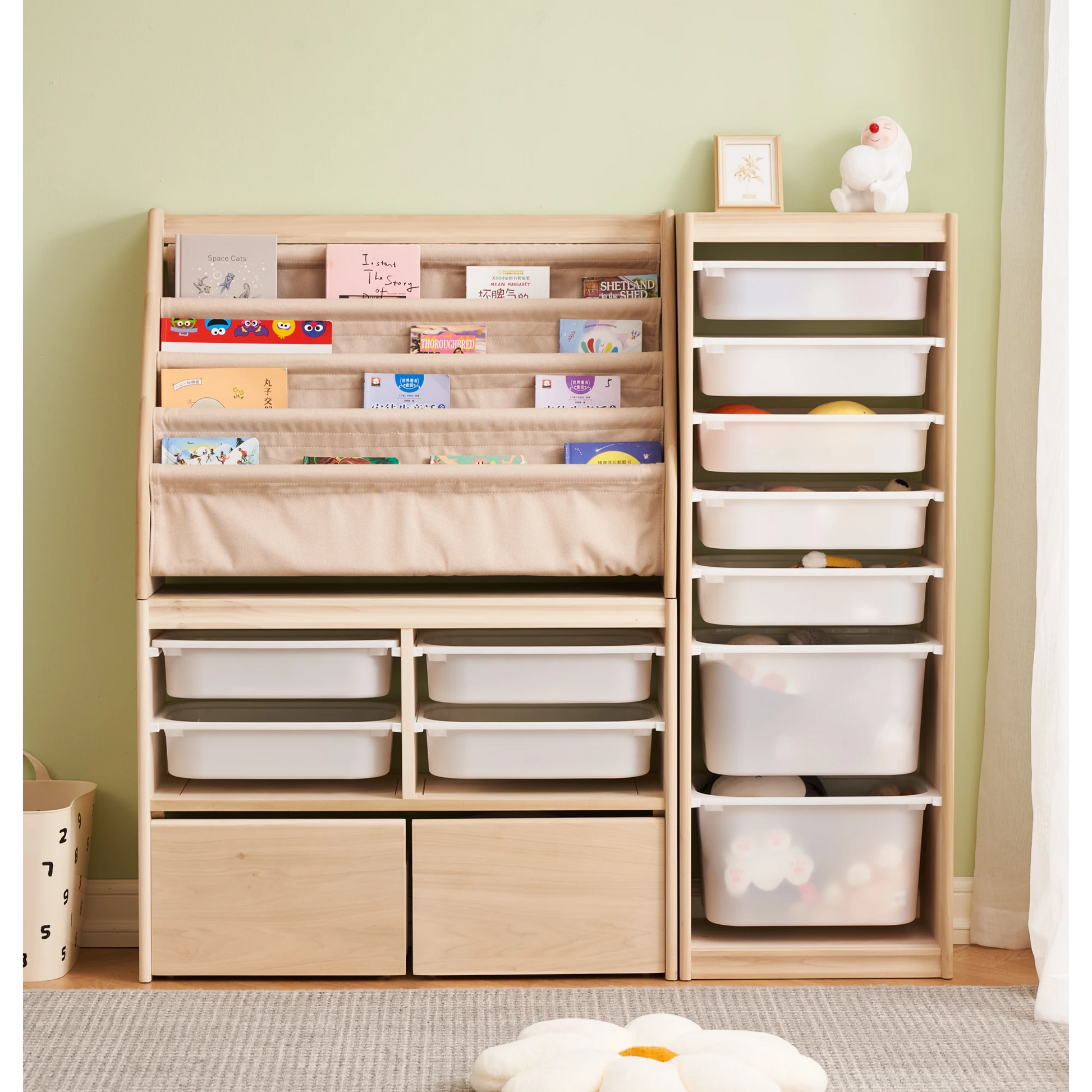 Solidwood Mio Kids Bookshelf + Toy Storage Combination with 2 Drawers, Set of 3
