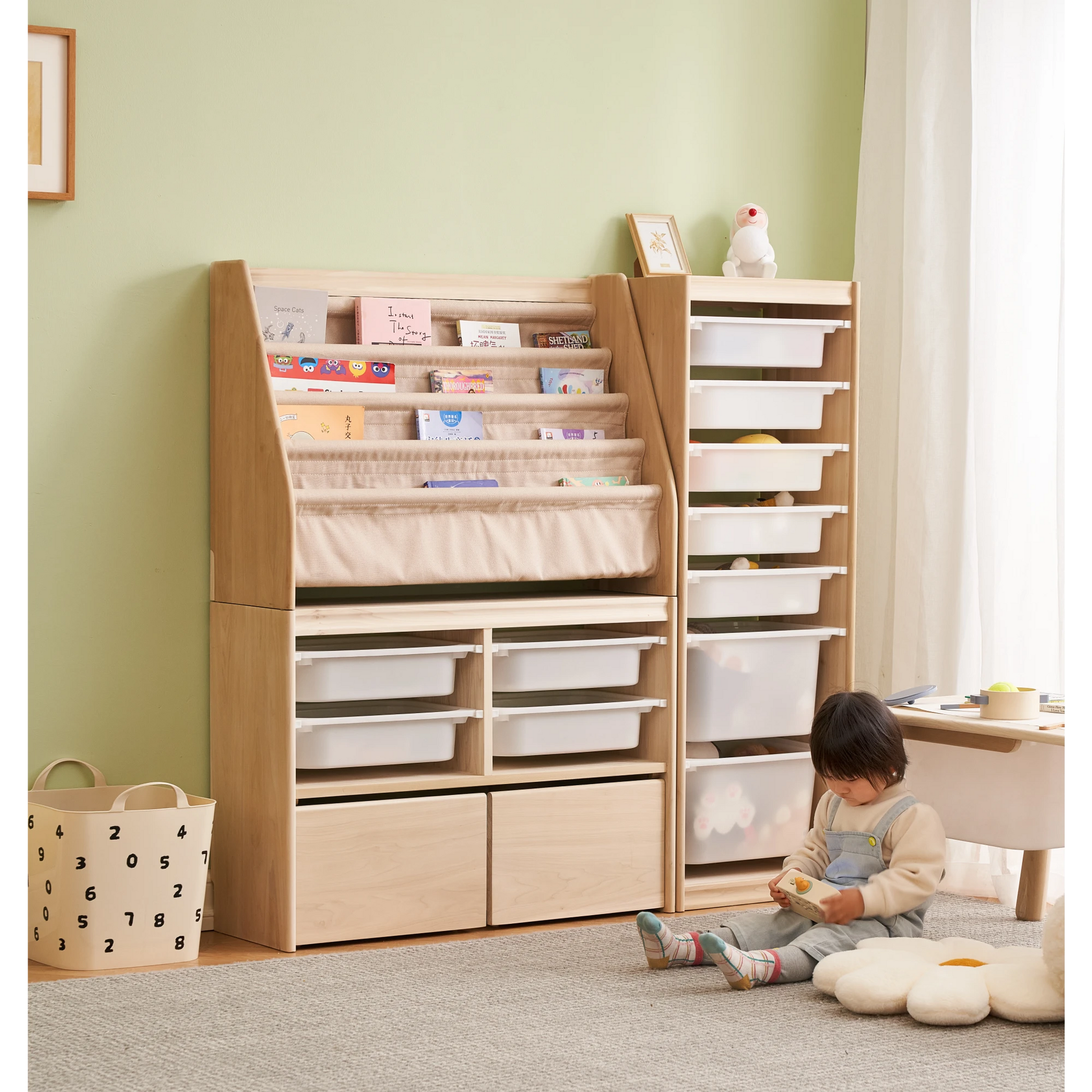 Solidwood Mio Kids Bookshelf + Toy Storage Combination with 2 Drawers, Set of 3