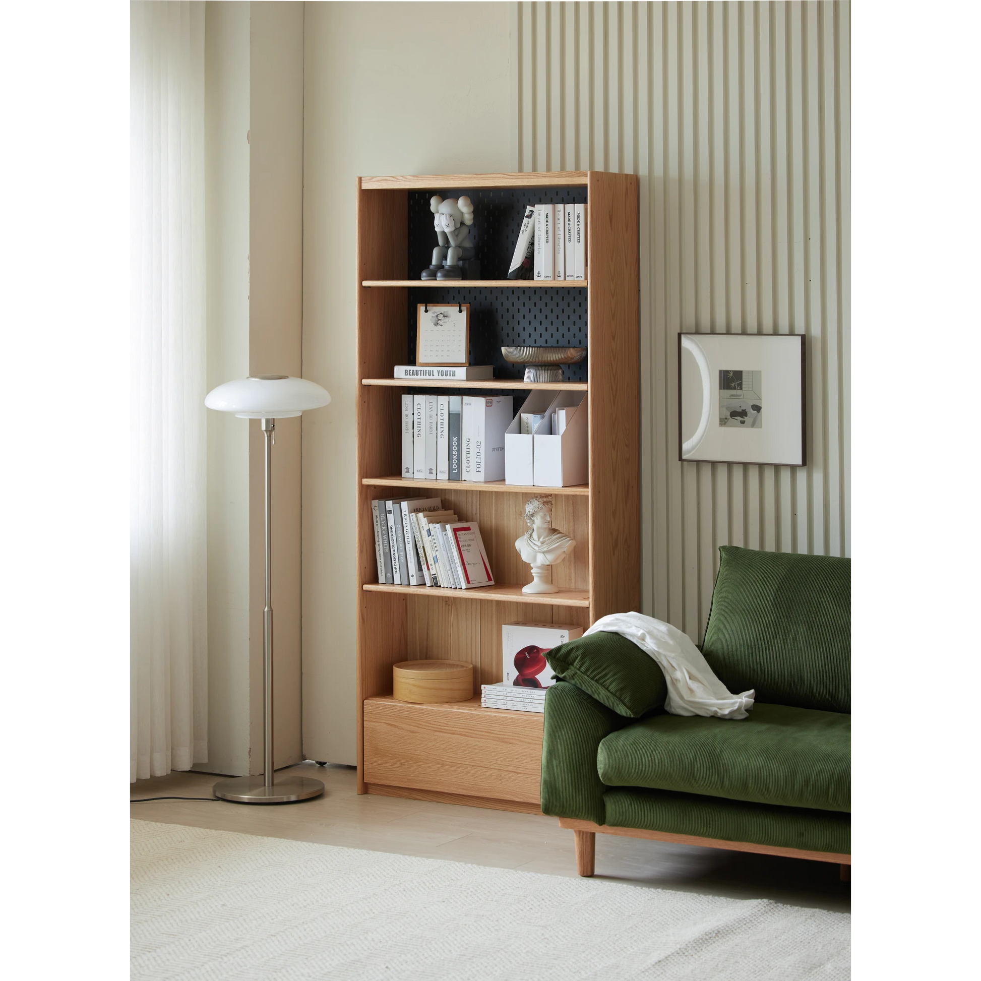 Solidwood Radiant Bookcase with Pegboard, Wide