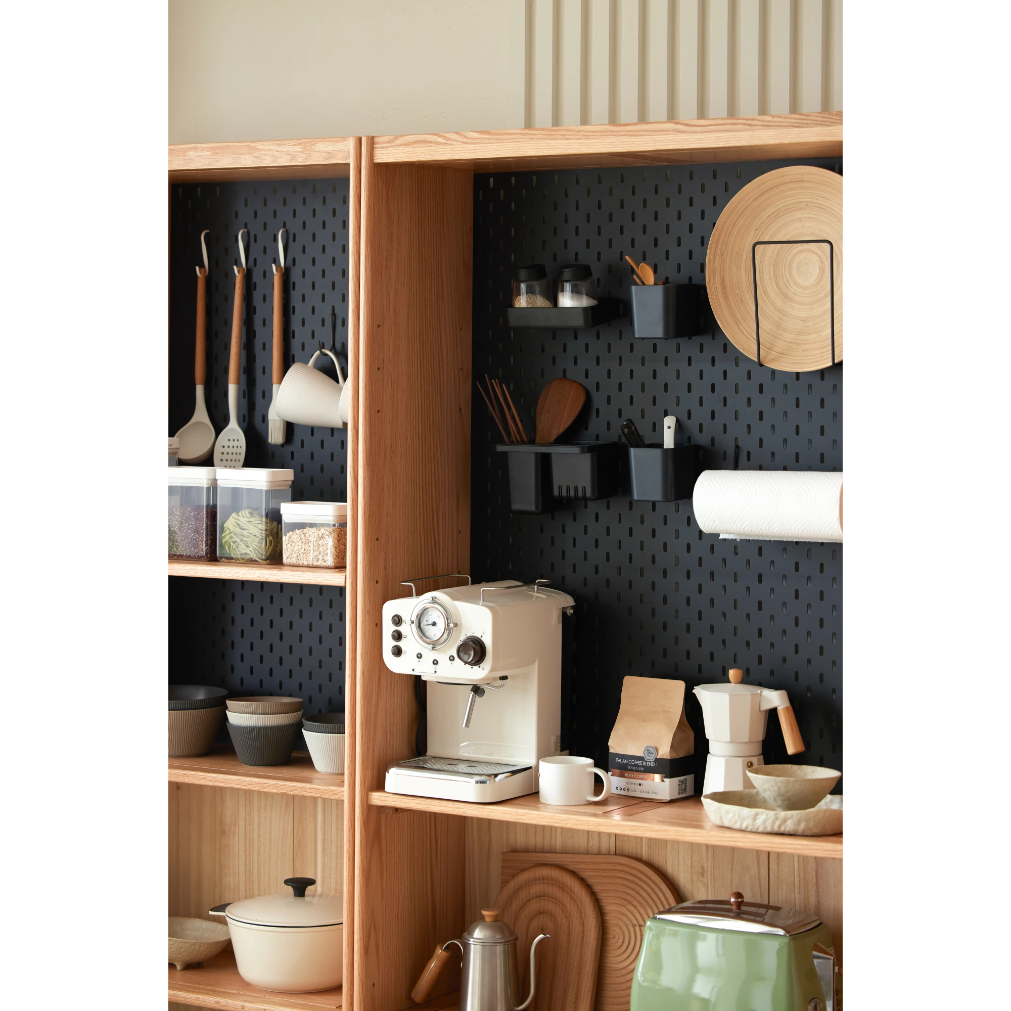 Solidwood Radiant Bookcase with Pegboard, Wide