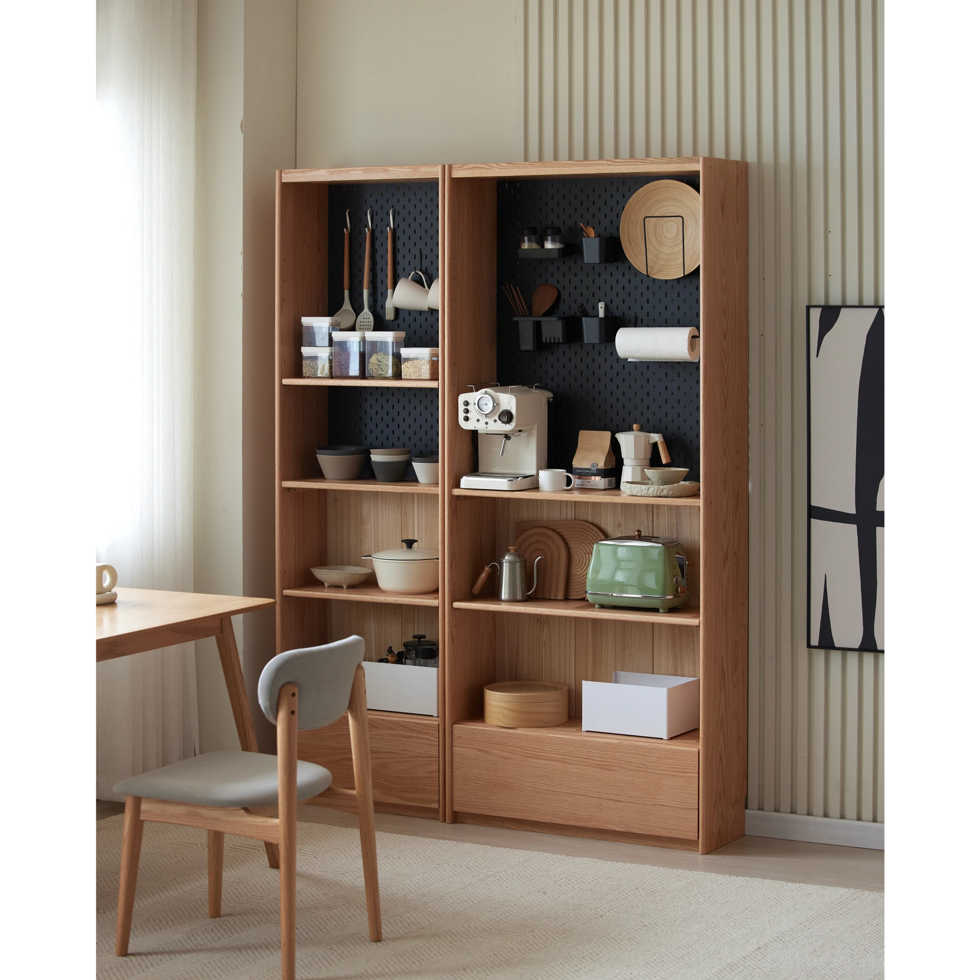 Solidwood Radiant Bookcase with Pegboard, Wide