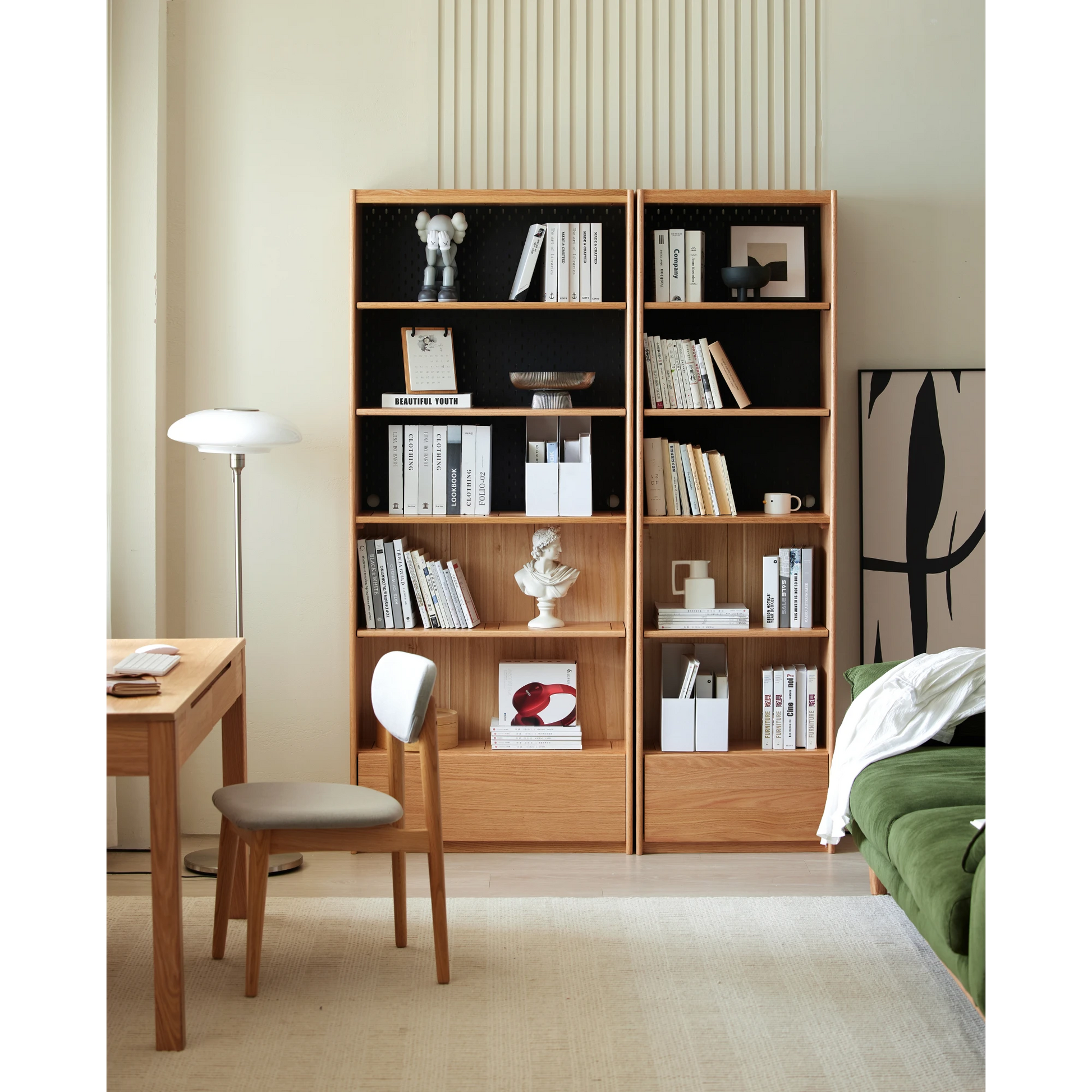Solidwood Radiant Bookcase with Pegboard, Wide