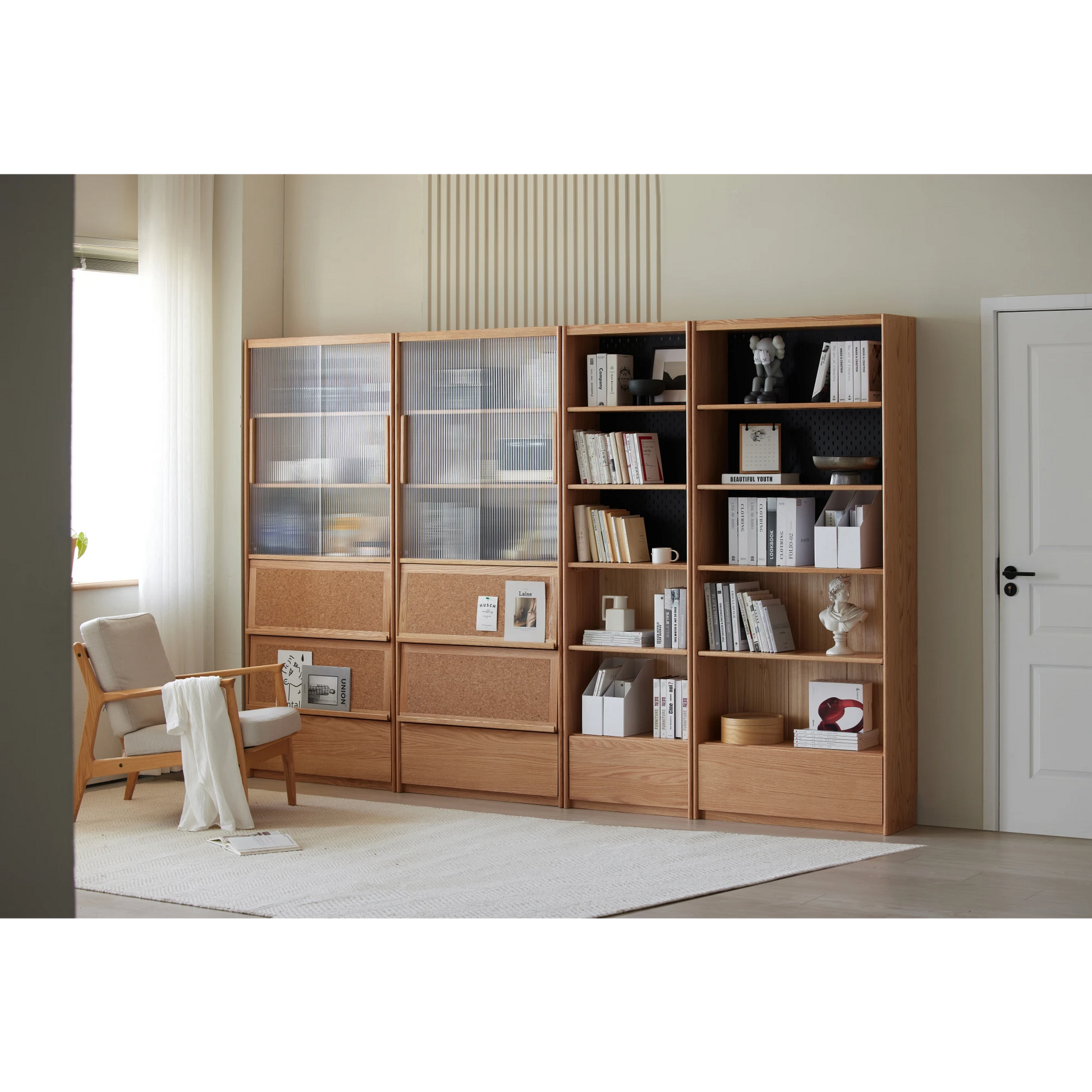 Solidwood Radiant Bookcase with Pegboard, Wide