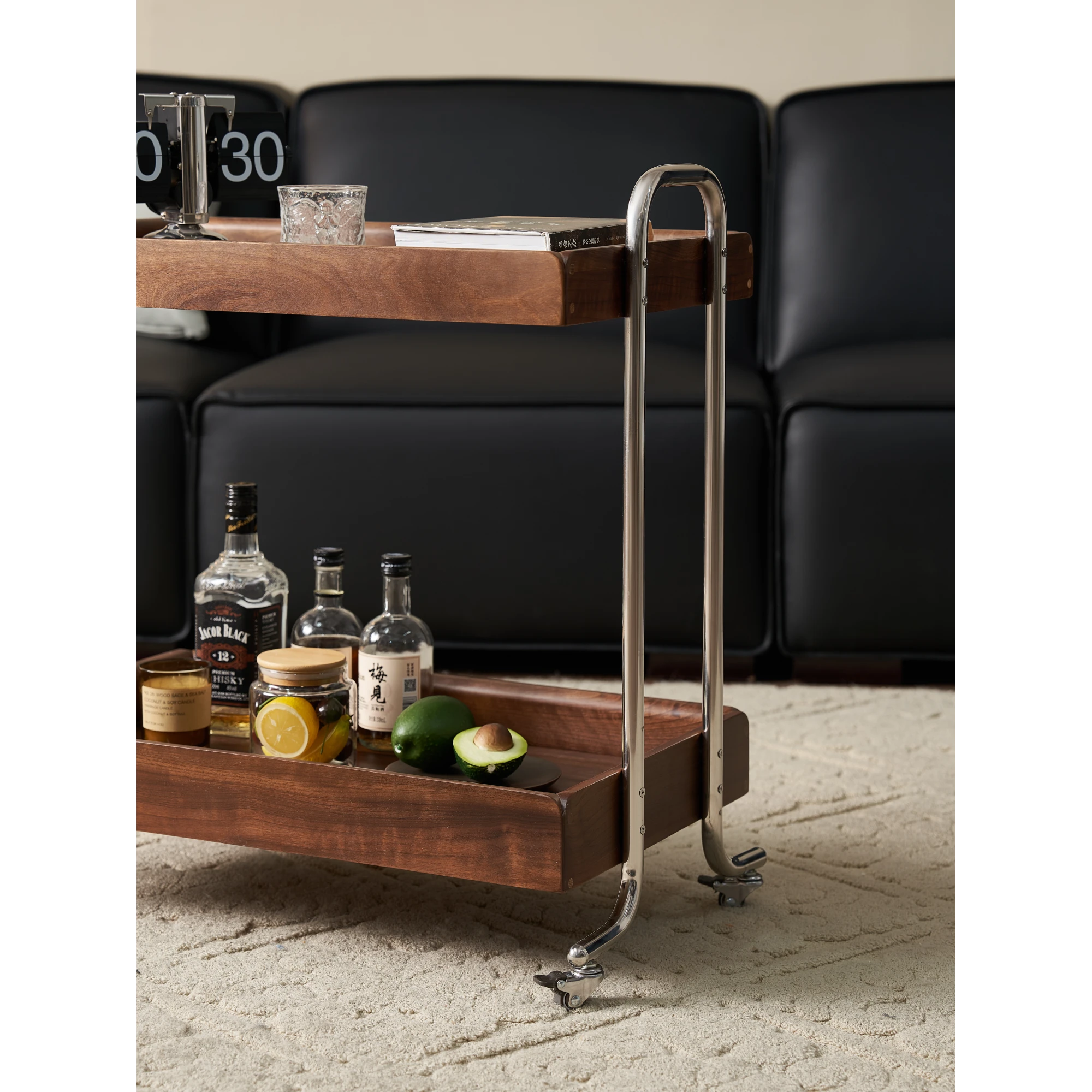 Solidwood Luxembourg Storage Trolley with Glass Top Shelf