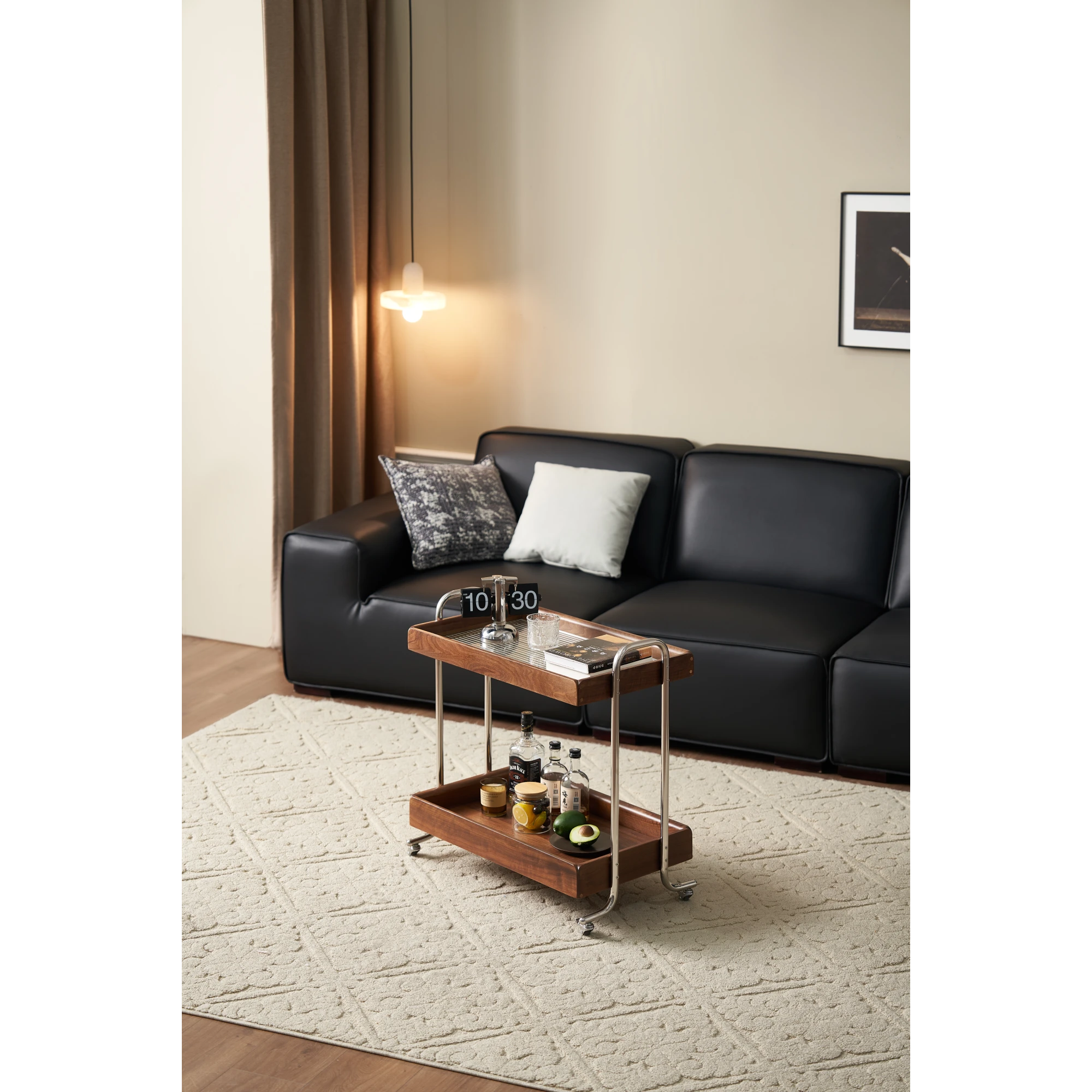 Solidwood Luxembourg Storage Trolley with Glass Top Shelf