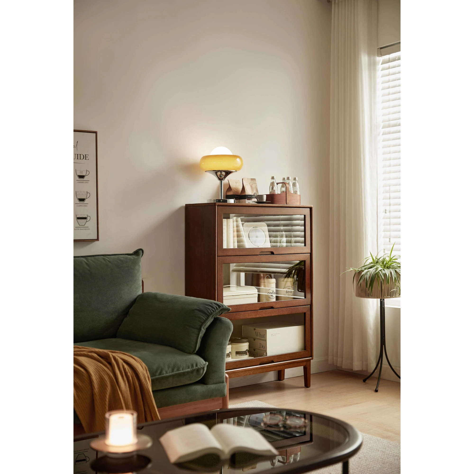 Linspire Cocoa Bookcase with Glass Door 60cm, 3-Tier