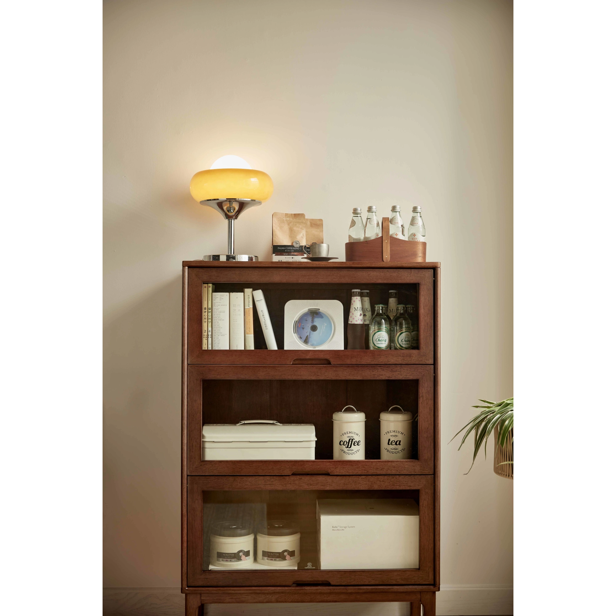 Linspire Cocoa Bookcase with Glass Door 60cm, 3-Tier