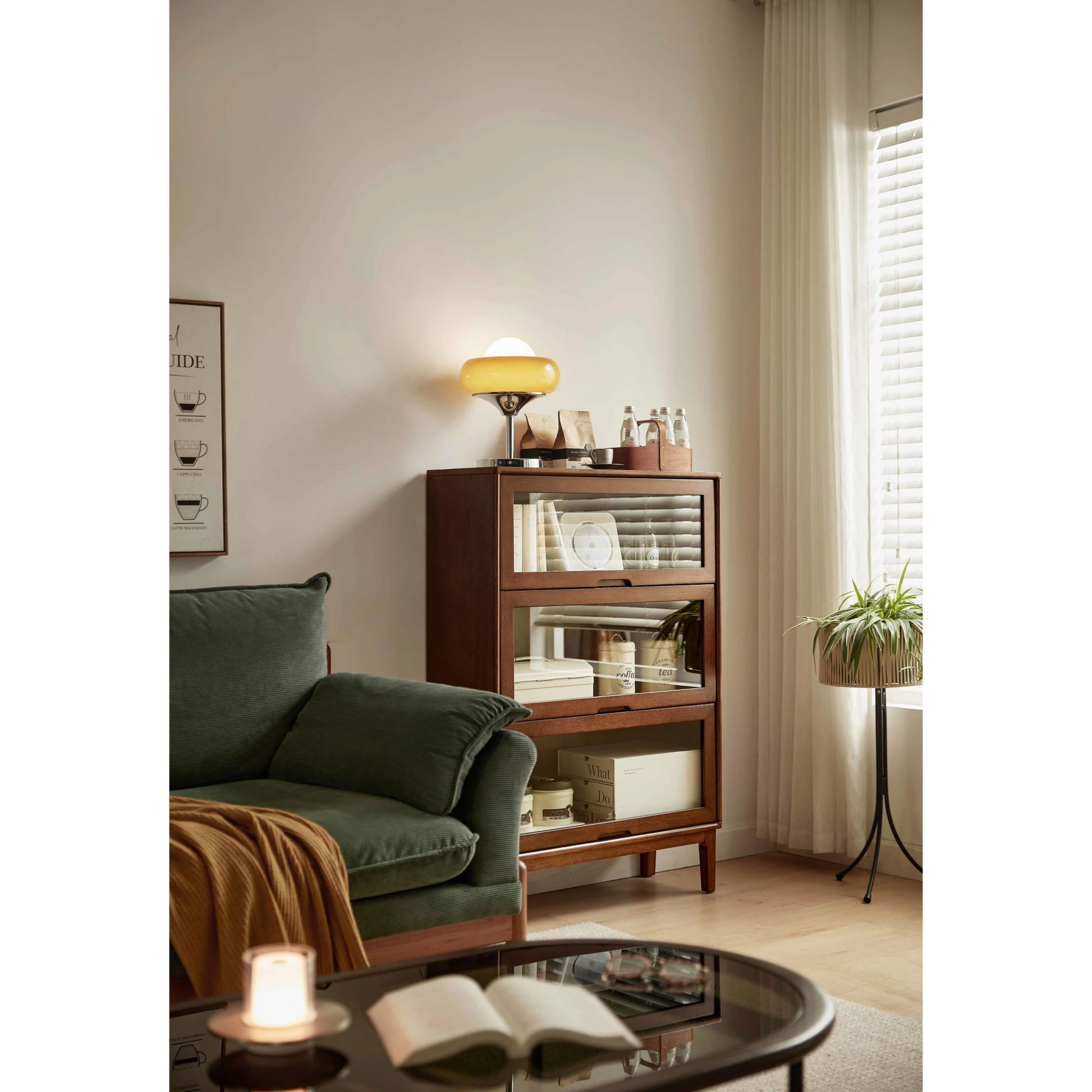Linspire Cocoa Bookcase with Glass Door 80cm, 3-Tier